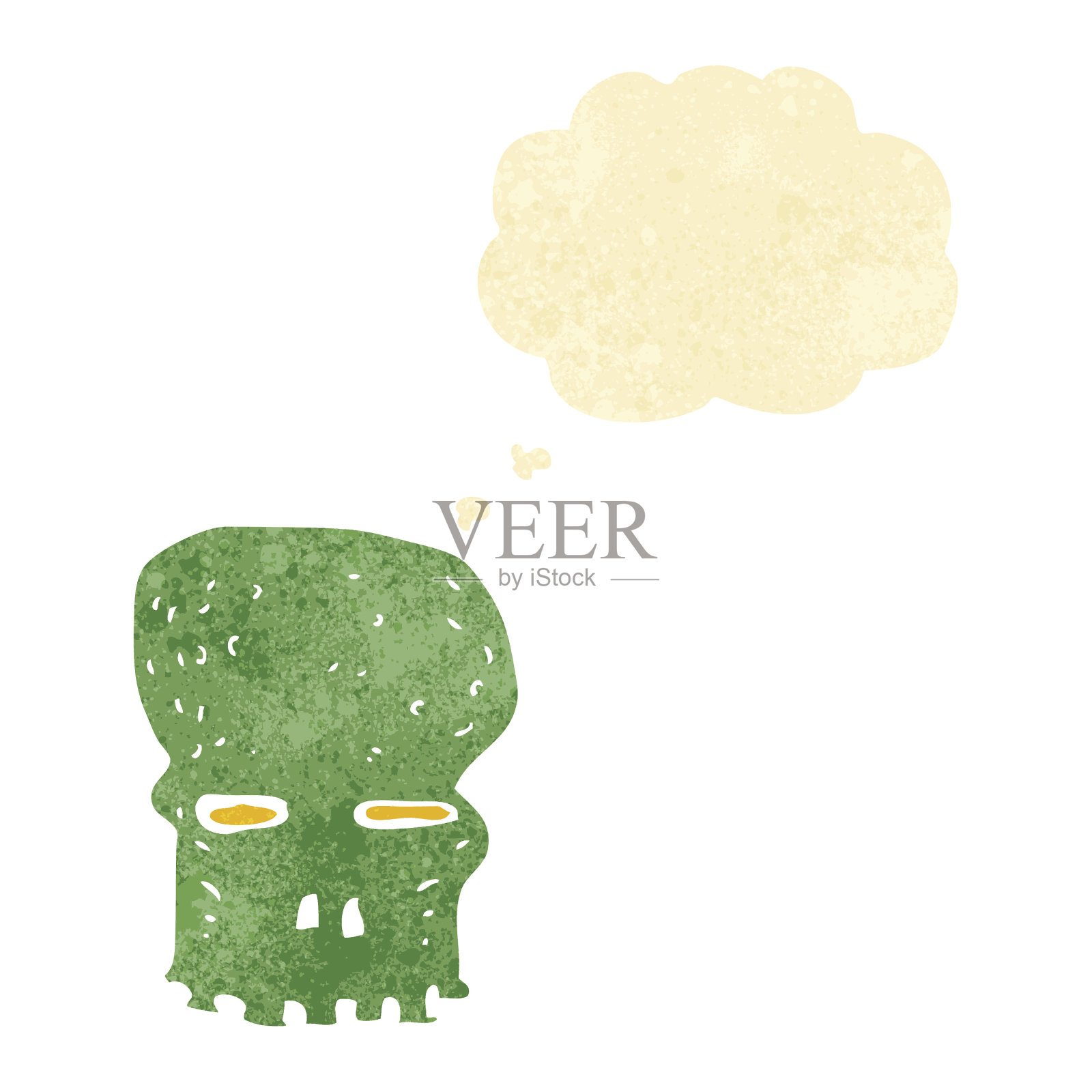 卡通幽灵头骨与思想泡沫插画图片素材