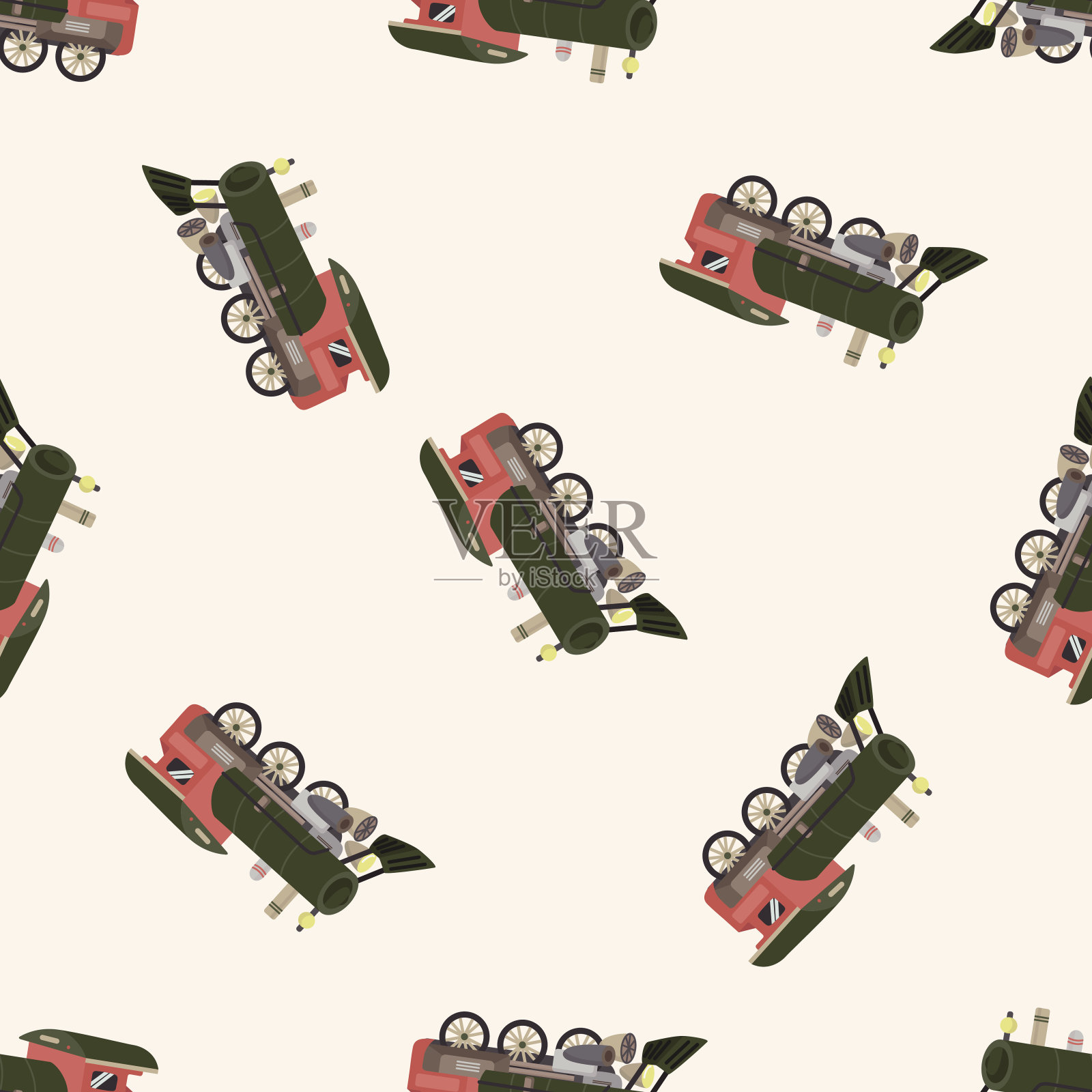 交通列车，卡通无缝图案背景插画图片素材