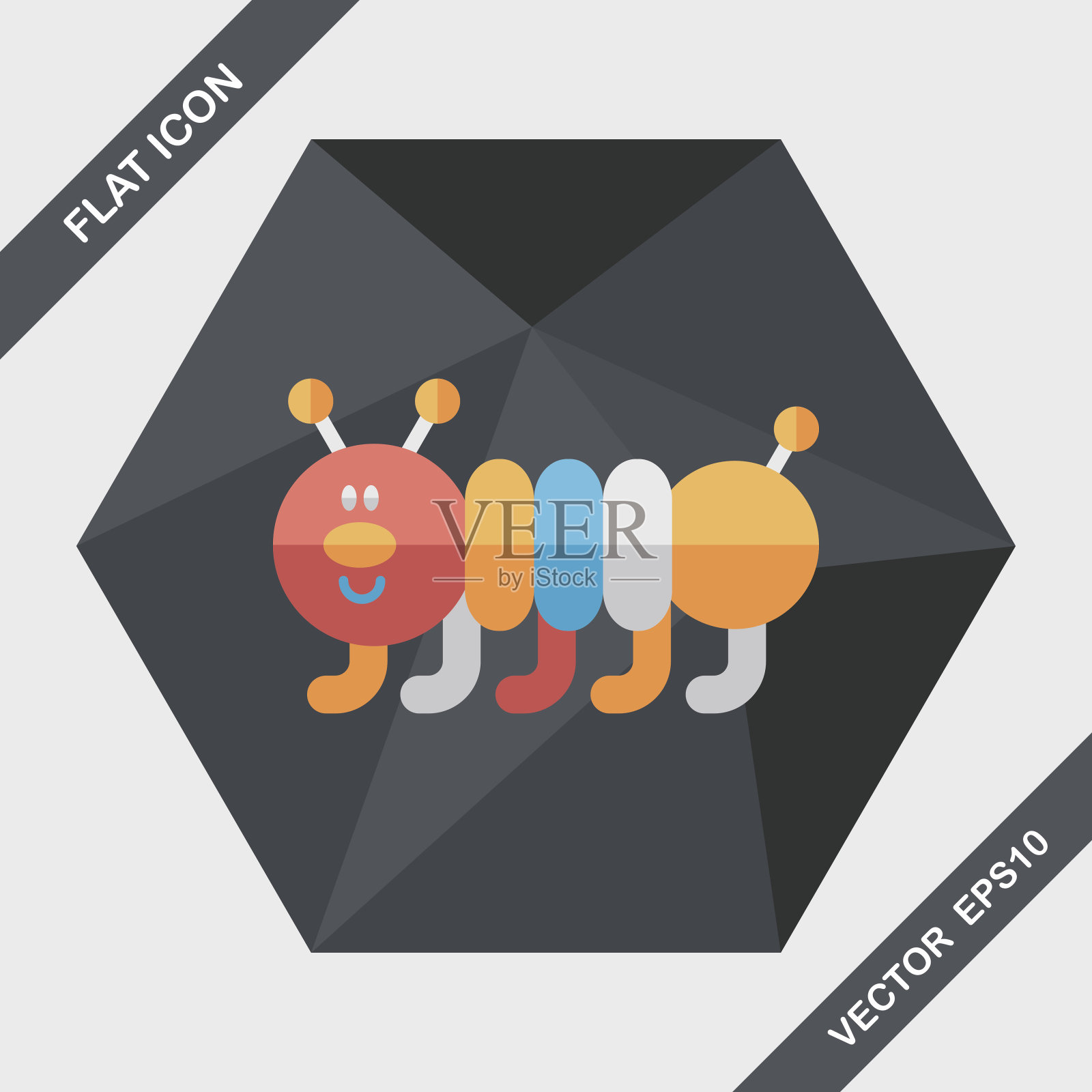 中国新年男孩长影子扁平图标，eps10插画图片素材