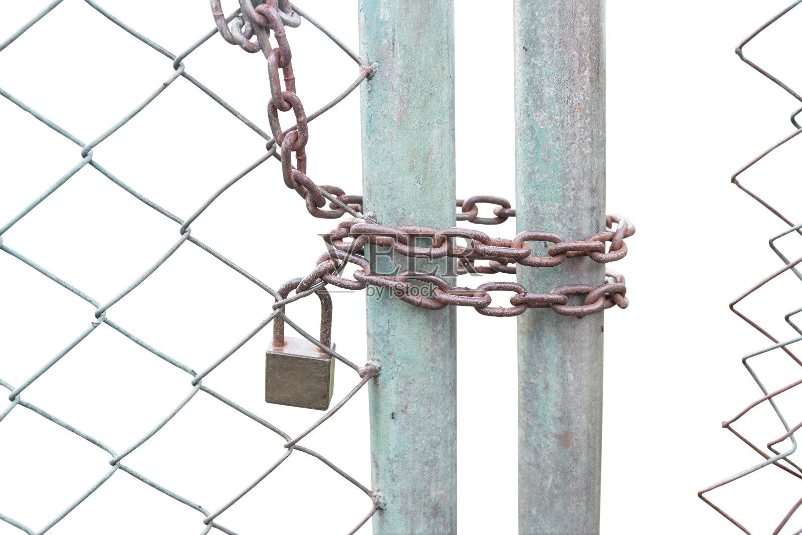 旧的栅栏和门孤立的白色背景。照片摄影图片