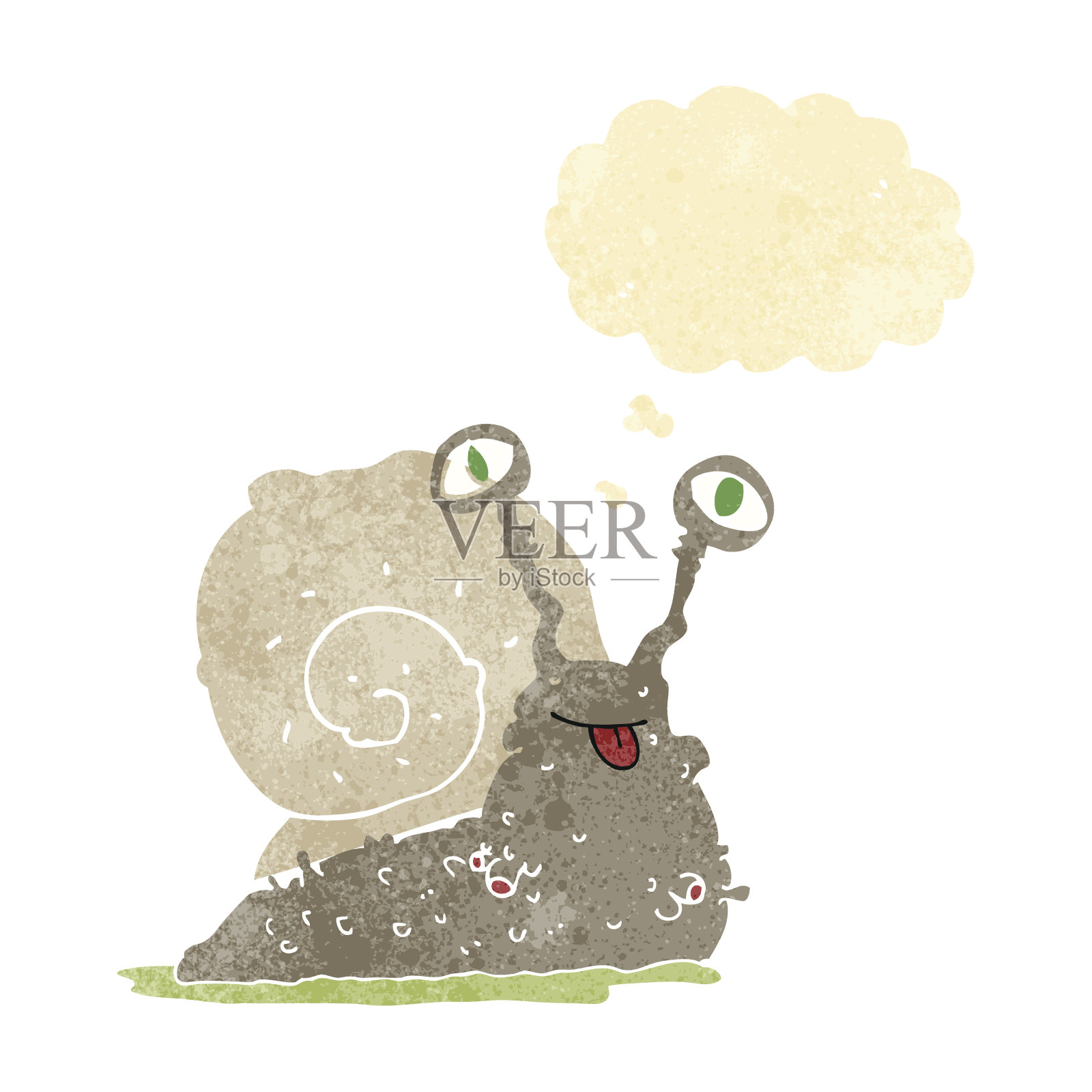 卡通粗鄙的蛞蝓与思想泡沫插画图片素材