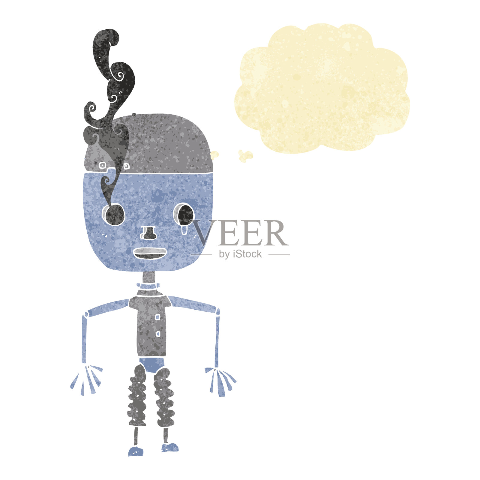 卡通机器人与思想泡泡插画图片素材