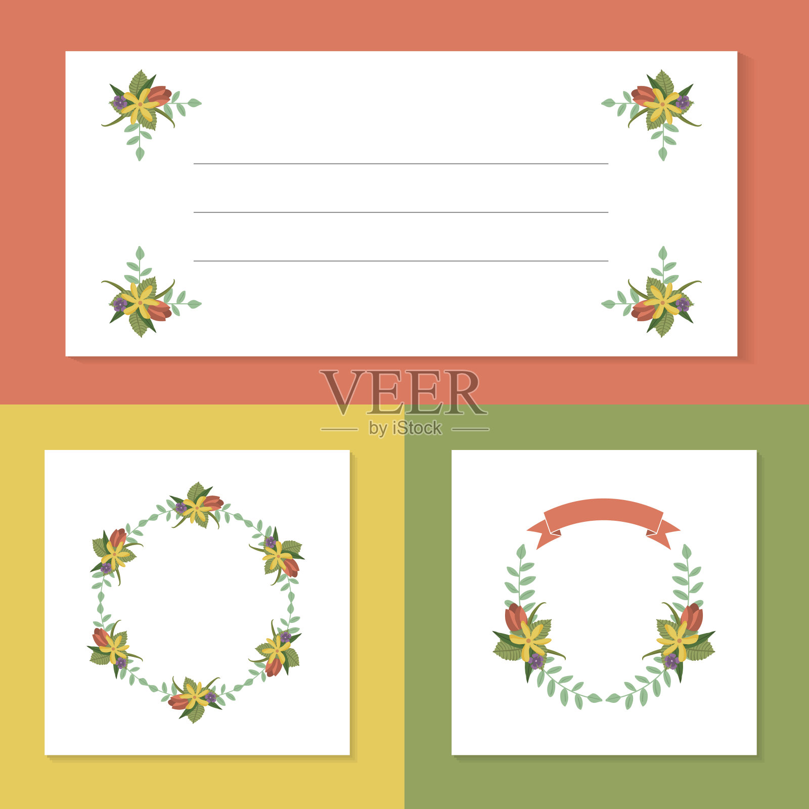 一套手绘花卉元素设计模板素材