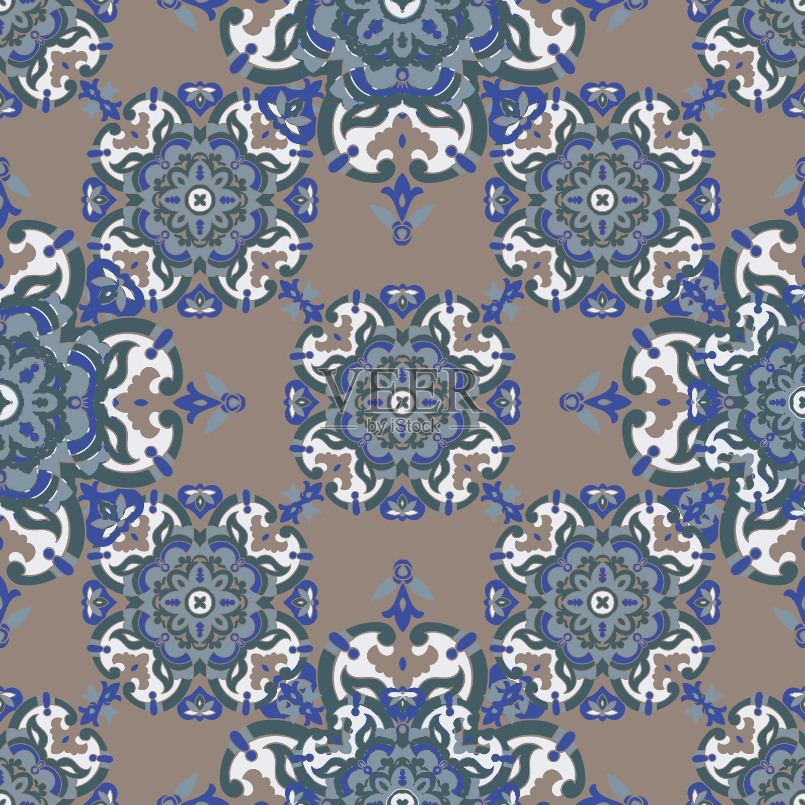 手绘瓷砖复古色无缝图案。意大利撒风格插画图片素材
