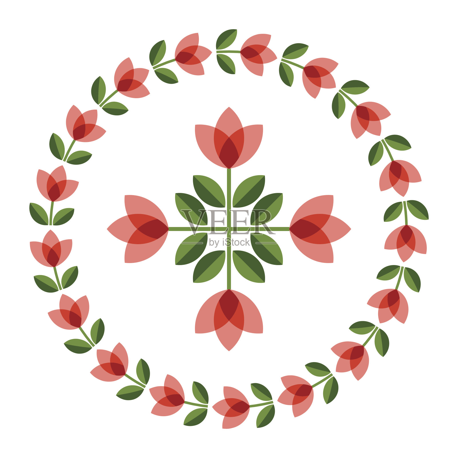 设计元素-圆形花框架和斯堪的纳维亚花插画图片素材