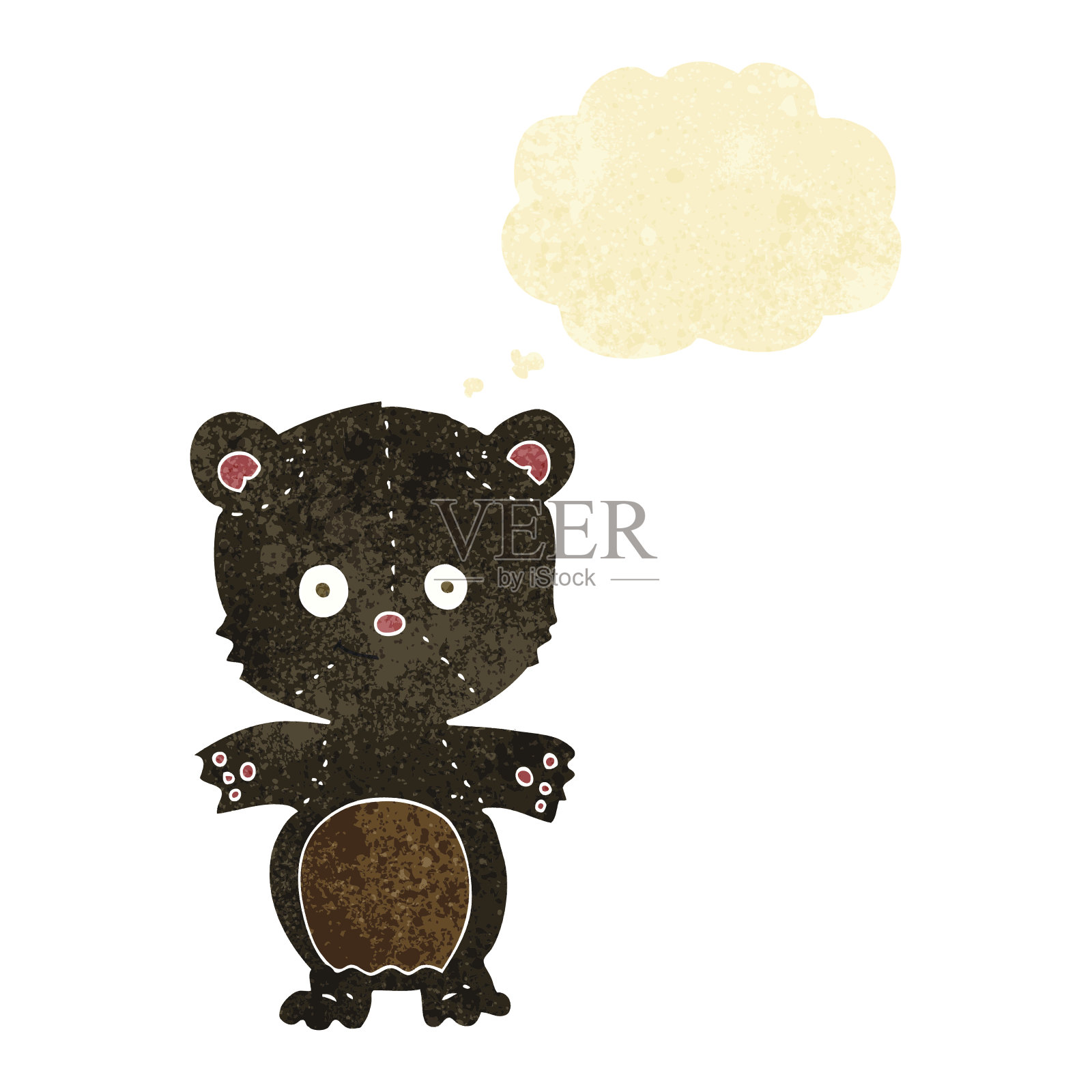 卡通黑熊幼崽与思想泡泡插画图片素材