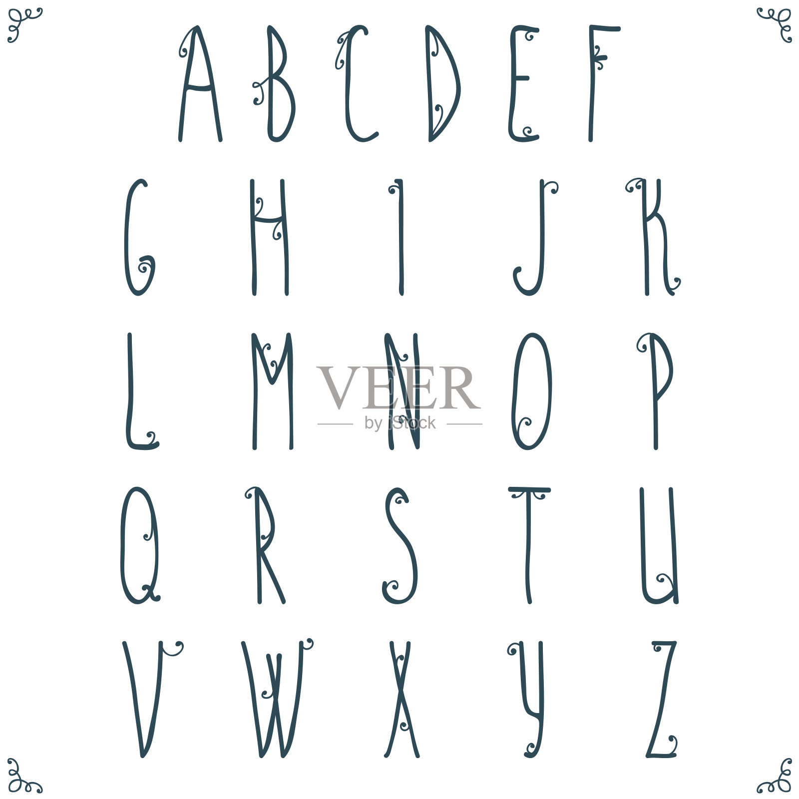 手绘字母表设计。插画图片素材