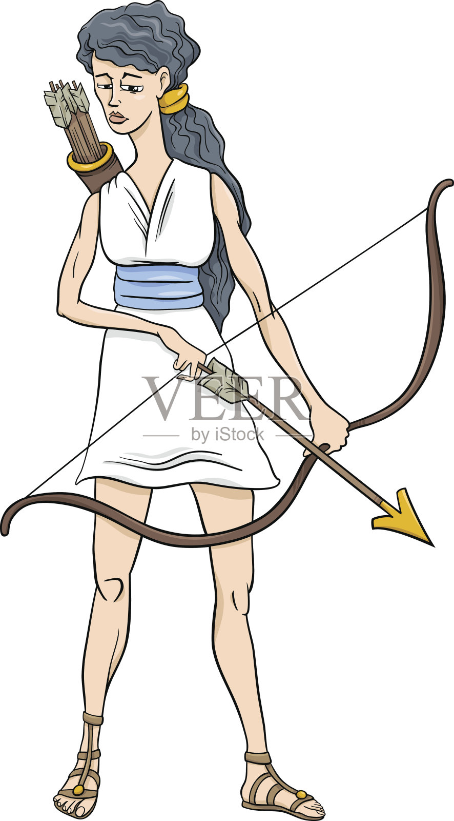 希腊女神阿耳忒弥斯的卡通插画图片素材