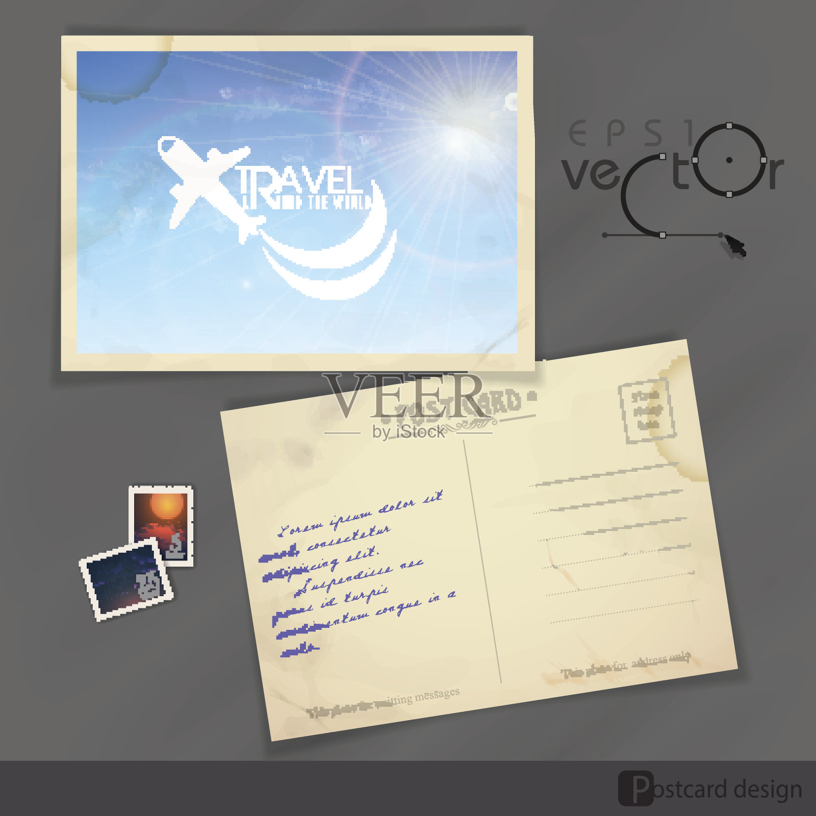 旧明信片设计，模板插画图片素材