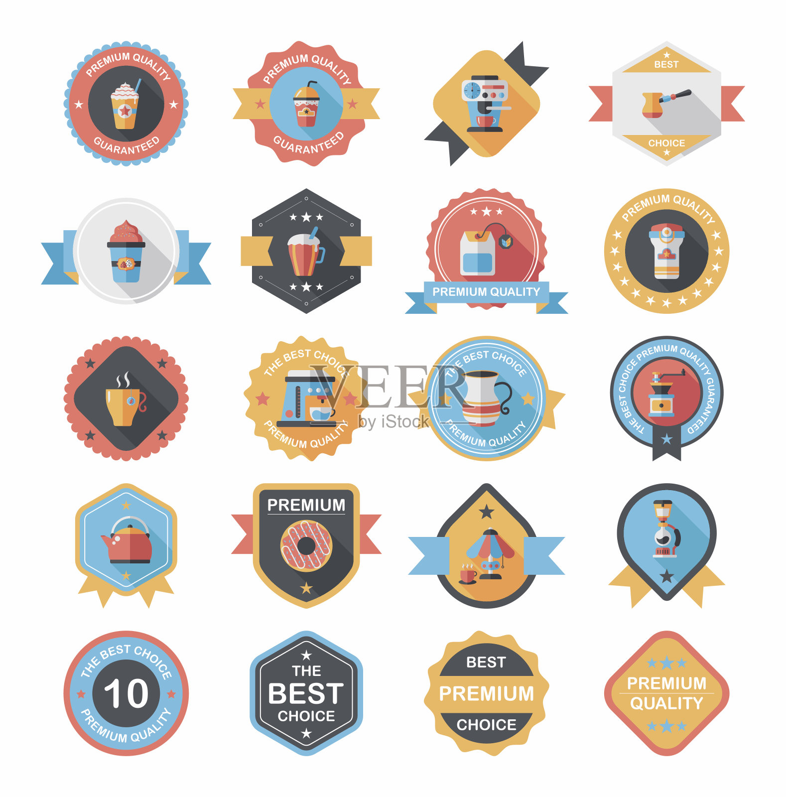 咖啡徽章设计平面背景设置，eps10插画图片素材