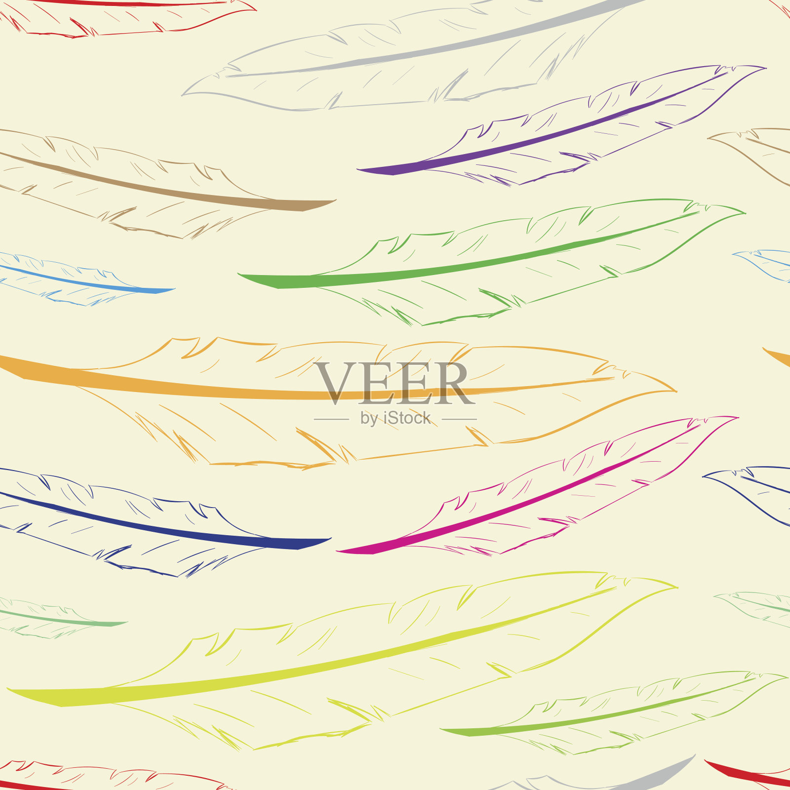 无缝颜色轮廓的羽毛插画图片素材