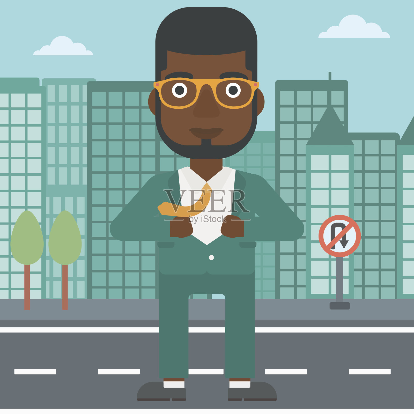 商人像超级英雄一样打开他的外套。插画图片素材