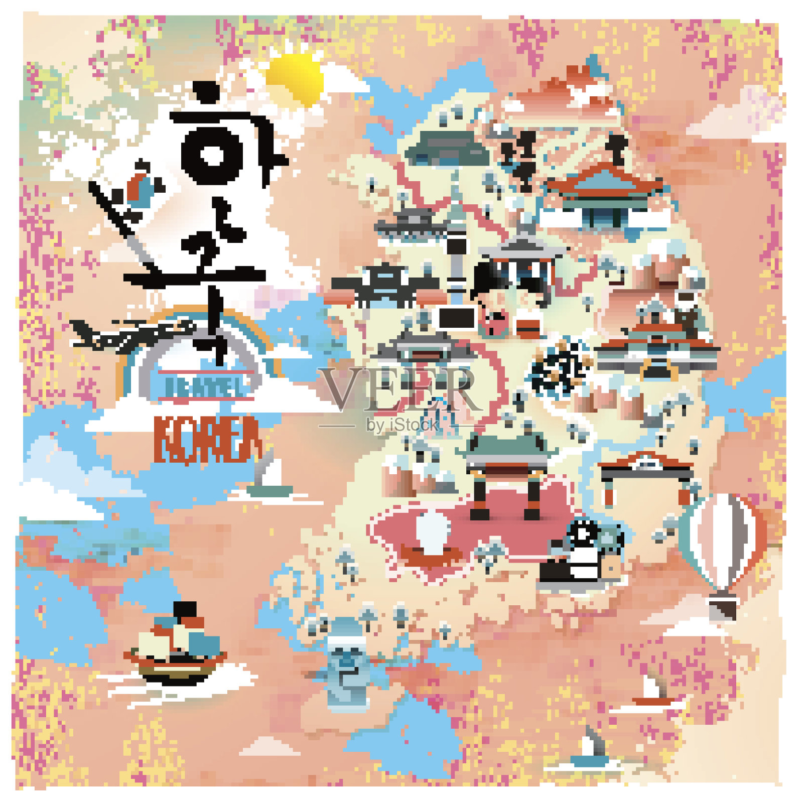 韩国旅游地图设计插画图片素材