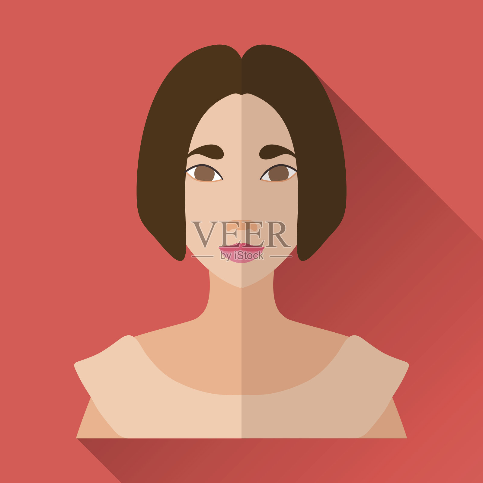 扁平风格的方形女性角色图标与阴影设计元素图片