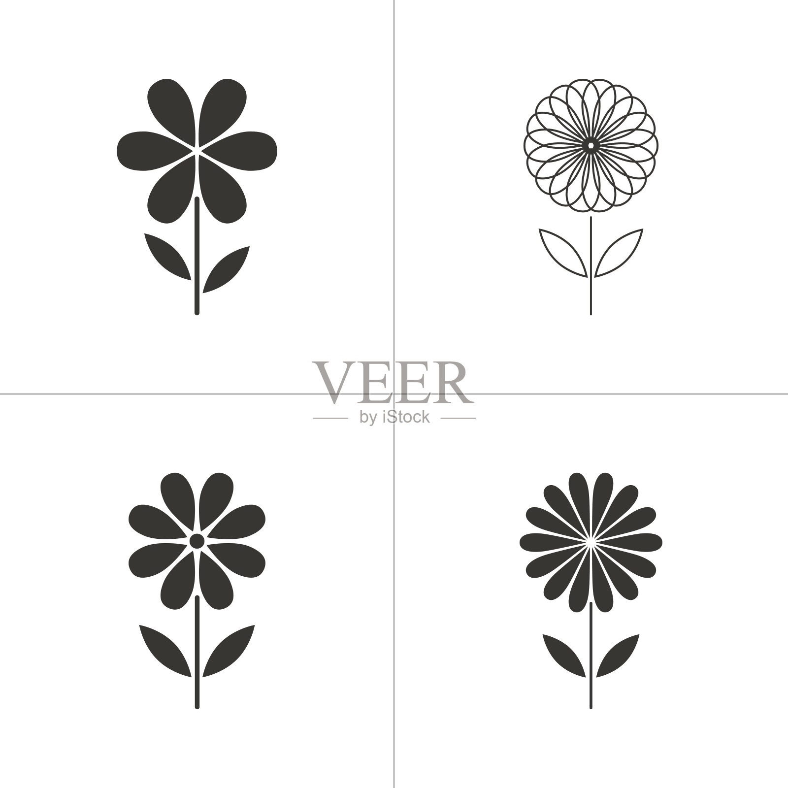 一套简单的花图标插画图片素材