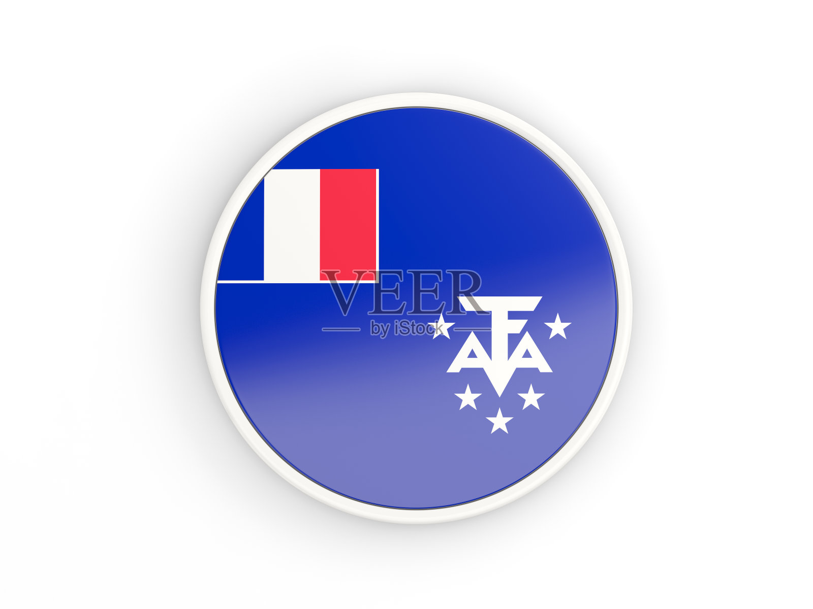 法国南部领土的旗帜。带框架的圆形图标插画图片素材