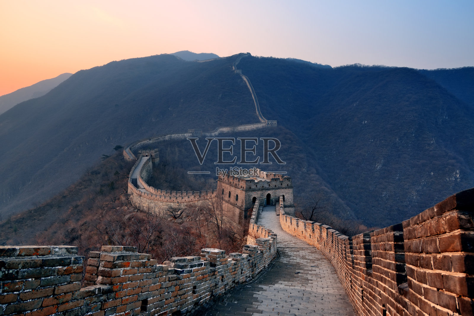 长城日落照片摄影图片