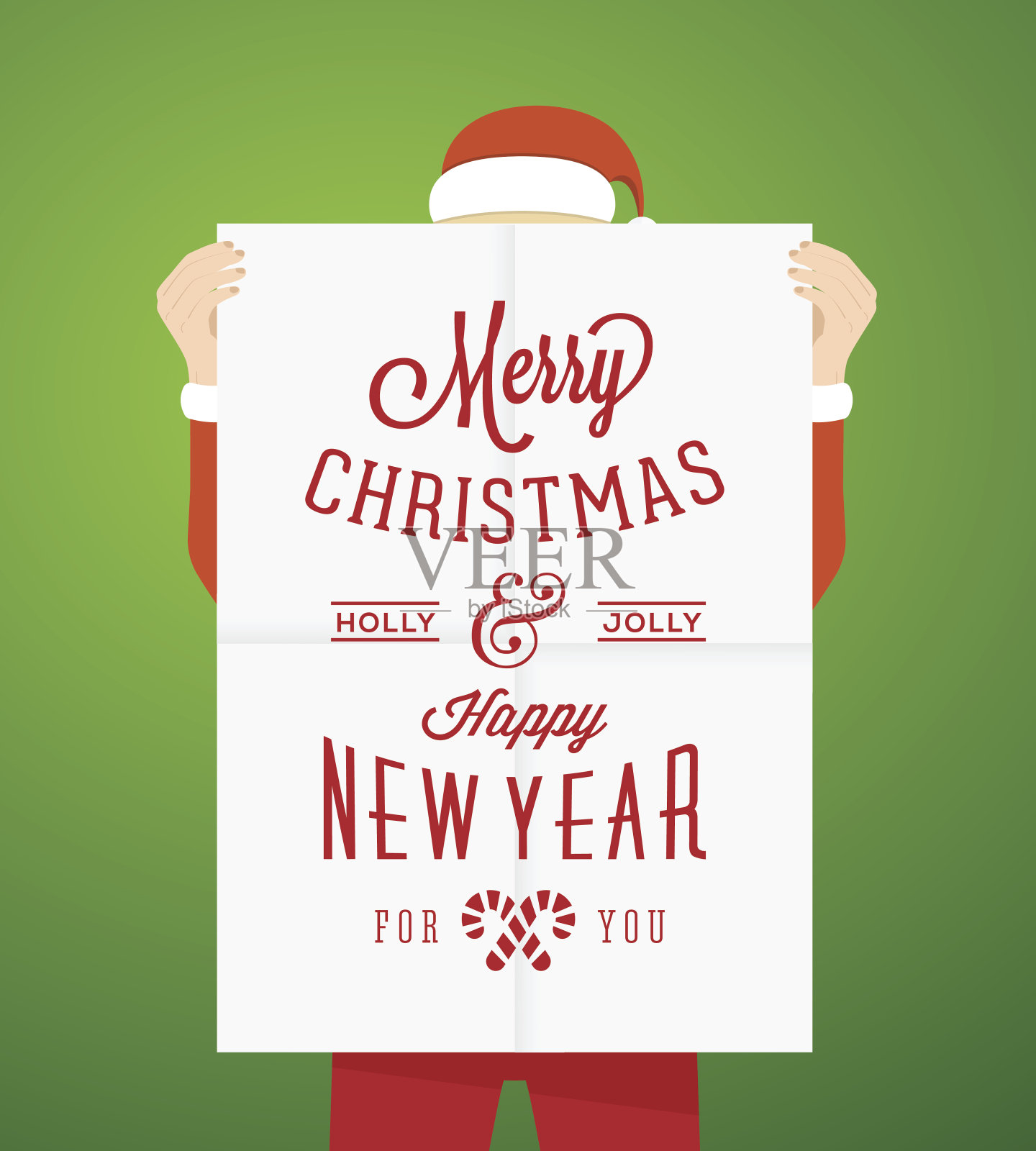 扁平风格的人穿着圣诞老人套装拿着A1海报设计模板素材