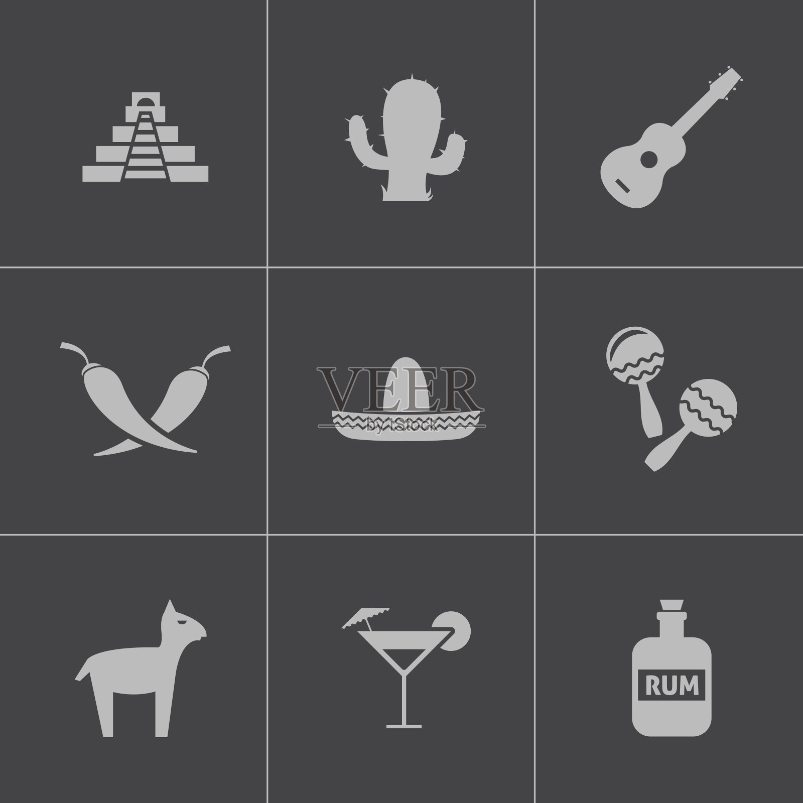 向量黑色墨西哥图标设置图标素材