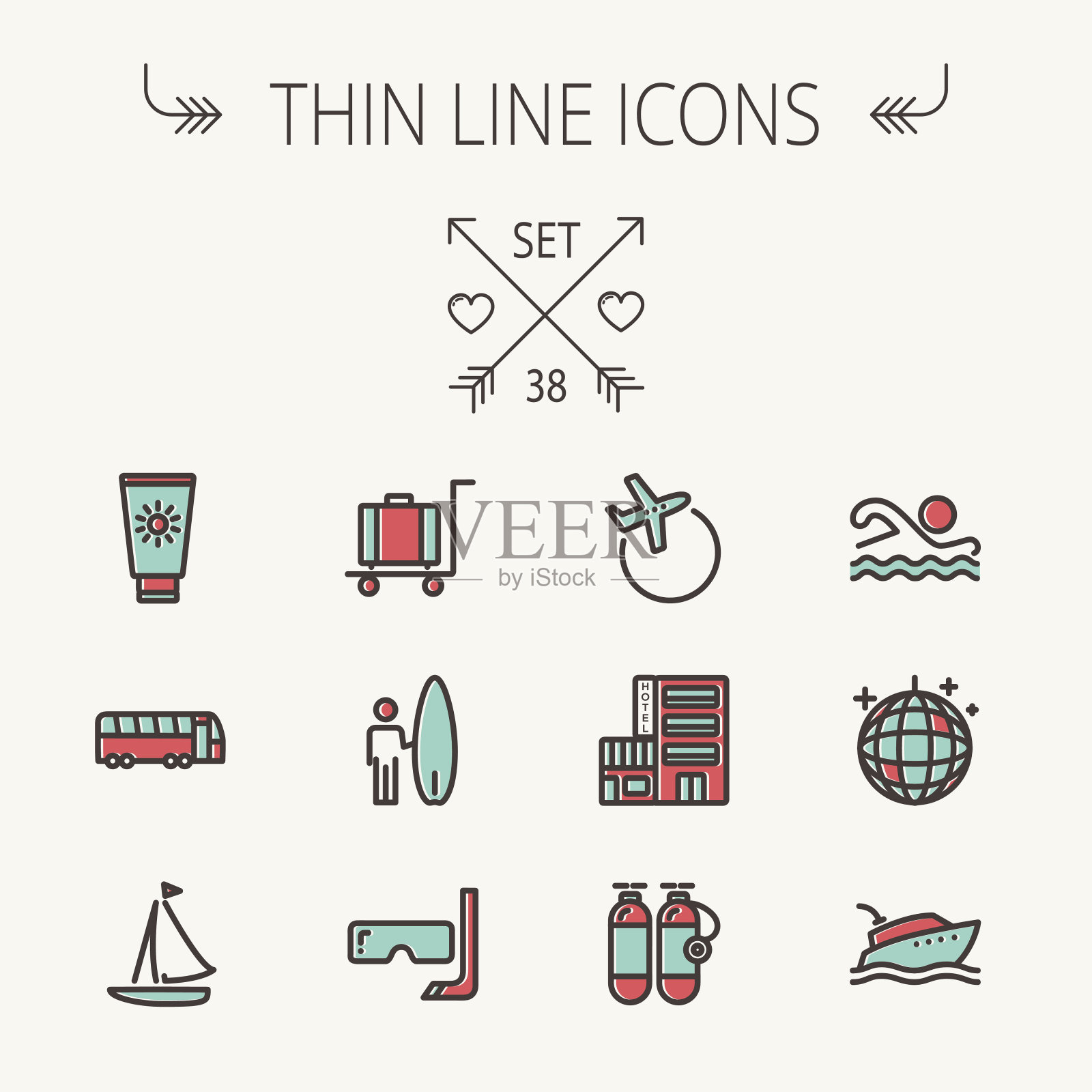 旅行细线图标集图标素材