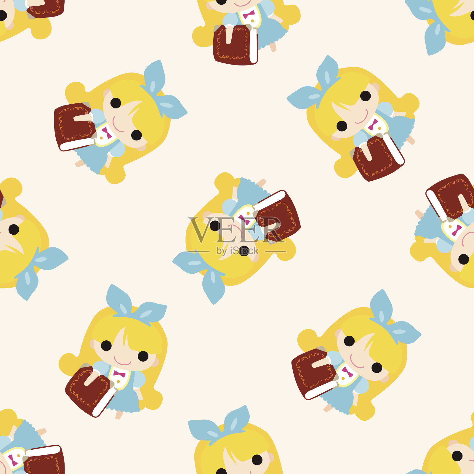 童话公主，卡通无缝图案背景插画图片素材