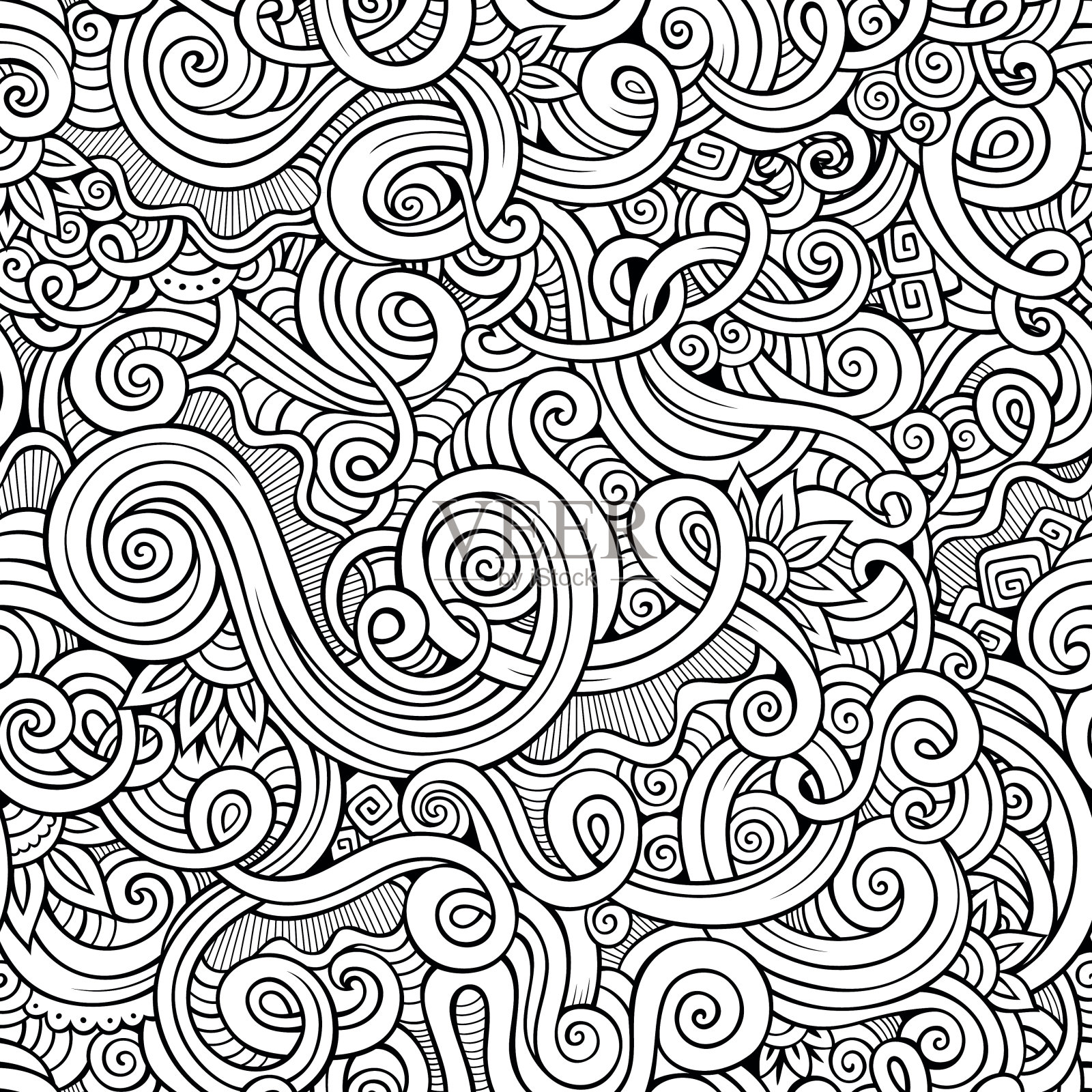 装饰手绘涂鸦自然装饰卷曲无缝图案插画图片素材