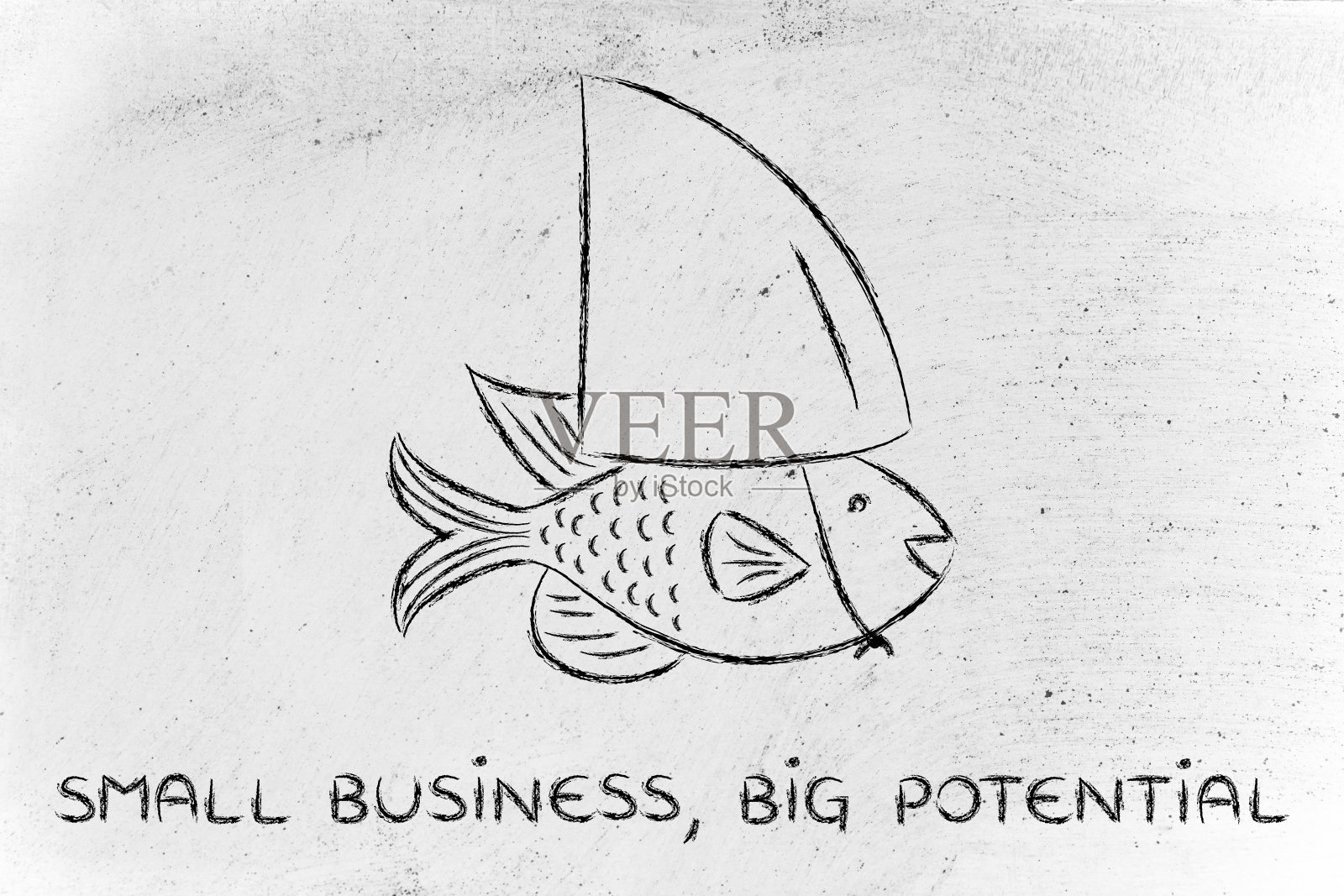 小鱼戴着假鱼翅，暗喻巨大潜力照片摄影图片