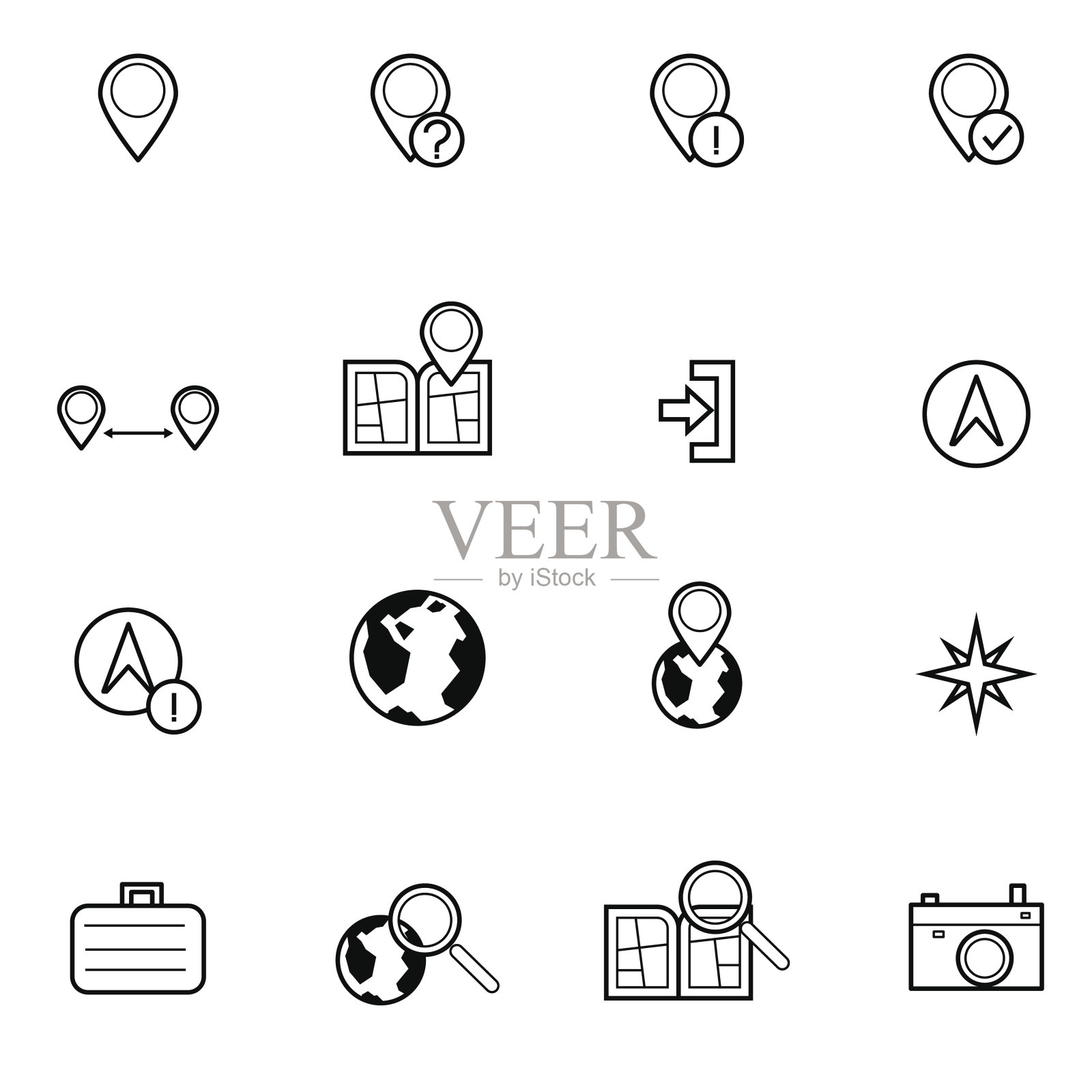 地图和位置图标设置矢量插图图标素材