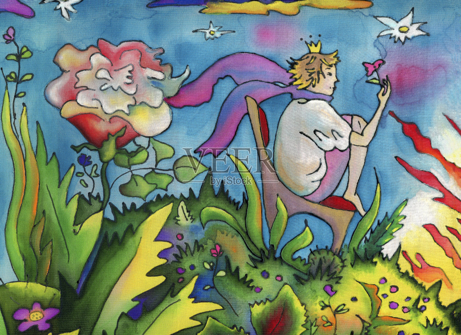 小王子在最美丽的星球上插画图片素材