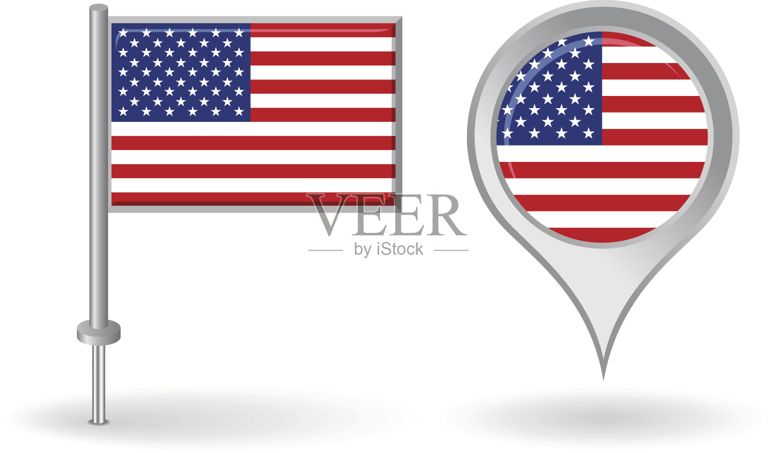 美国大头针图标和地图指针标志。向量插画图片素材