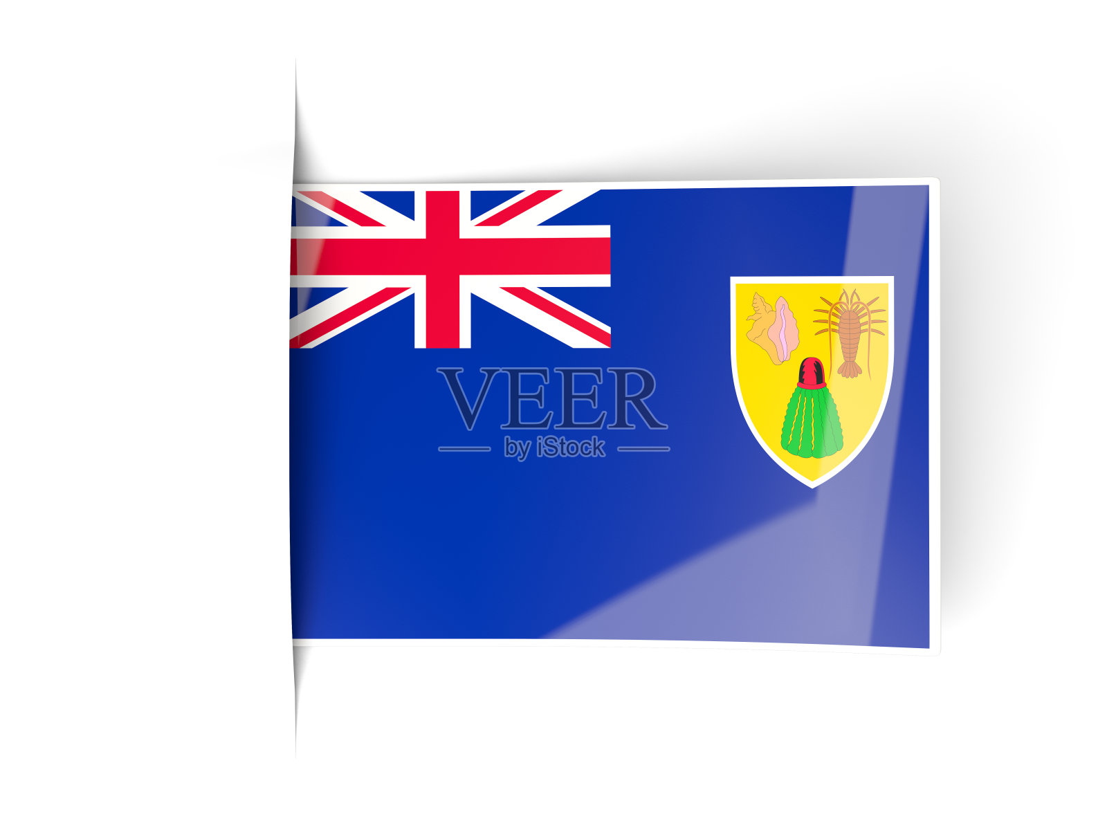 带有特克斯和凯科斯群岛旗帜的方形标签照片摄影图片