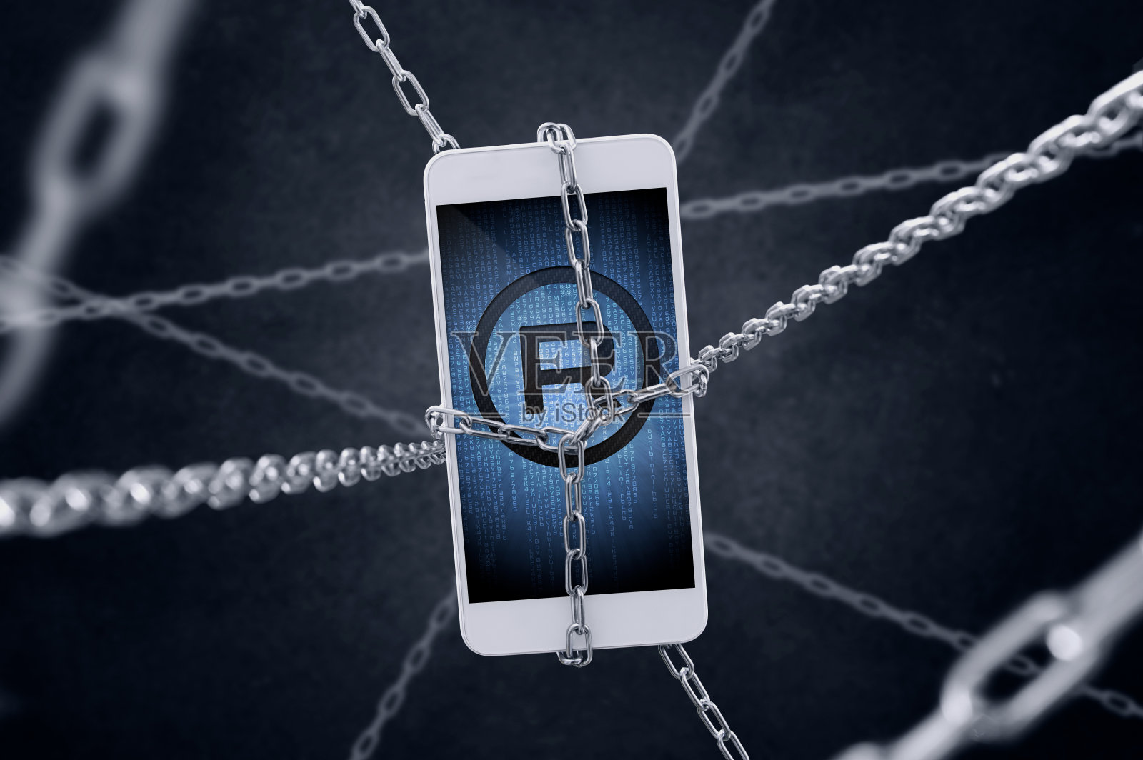 连锁智能手机与“注册”符号。照片摄影图片