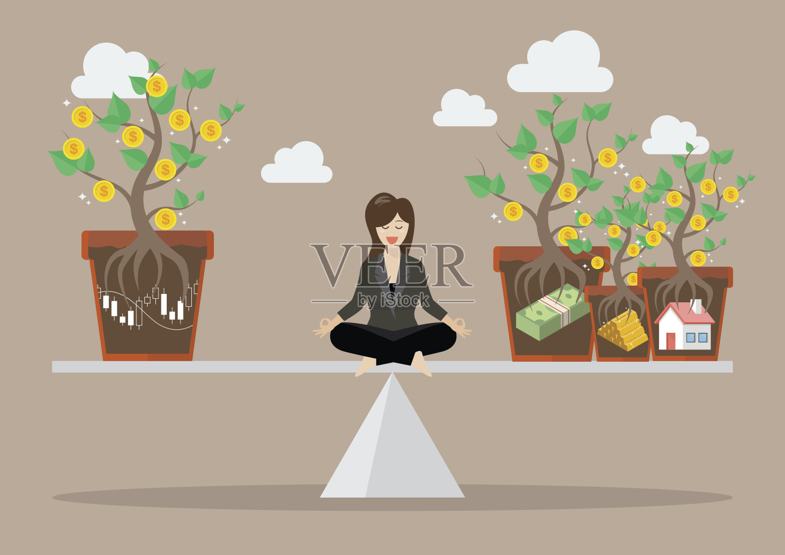 重新调整投资组合资产配置的女商人插画图片素材