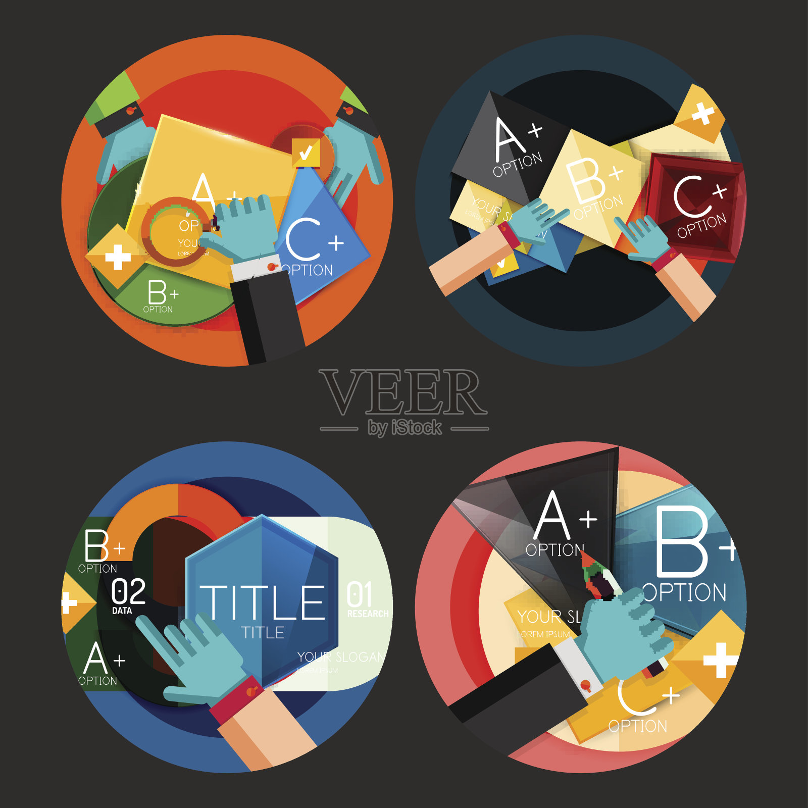 一套平面设计圆选项信息图概念插画图片素材