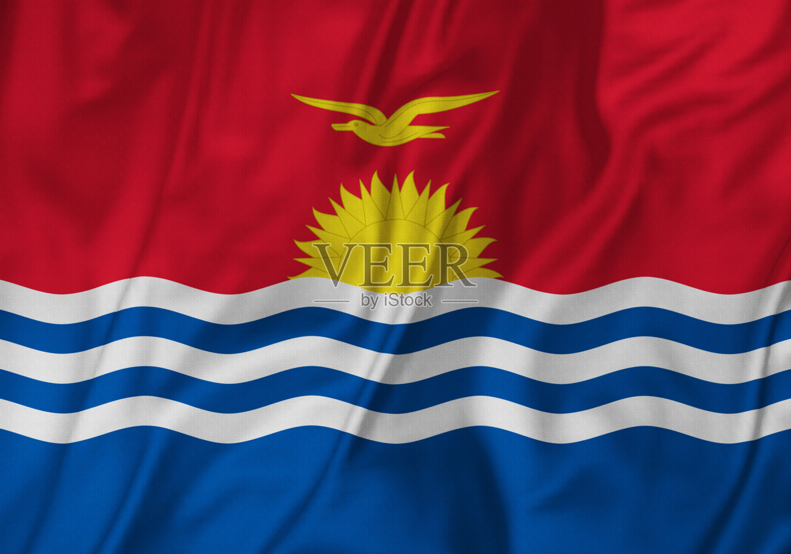 皱褶基里巴斯旗的特写，基里巴斯旗在风中飘扬照片摄影图片