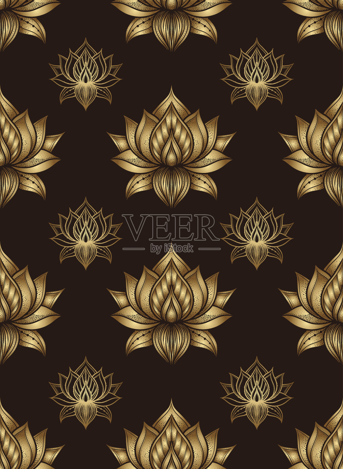 无缝图案与荷花。矢量手绘插图。程式化的插画图片素材