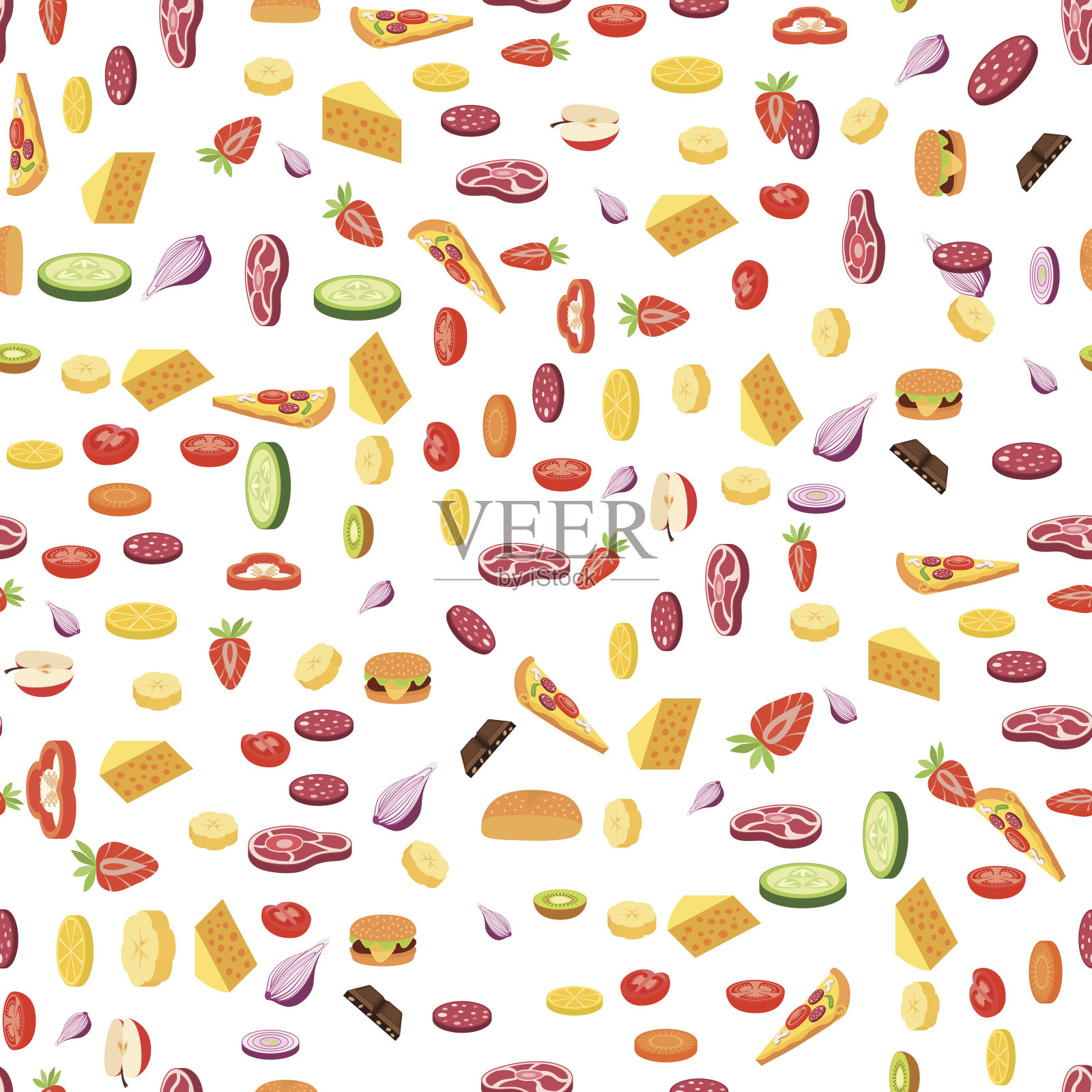 矢量无缝色彩图案日常食物插画图片素材