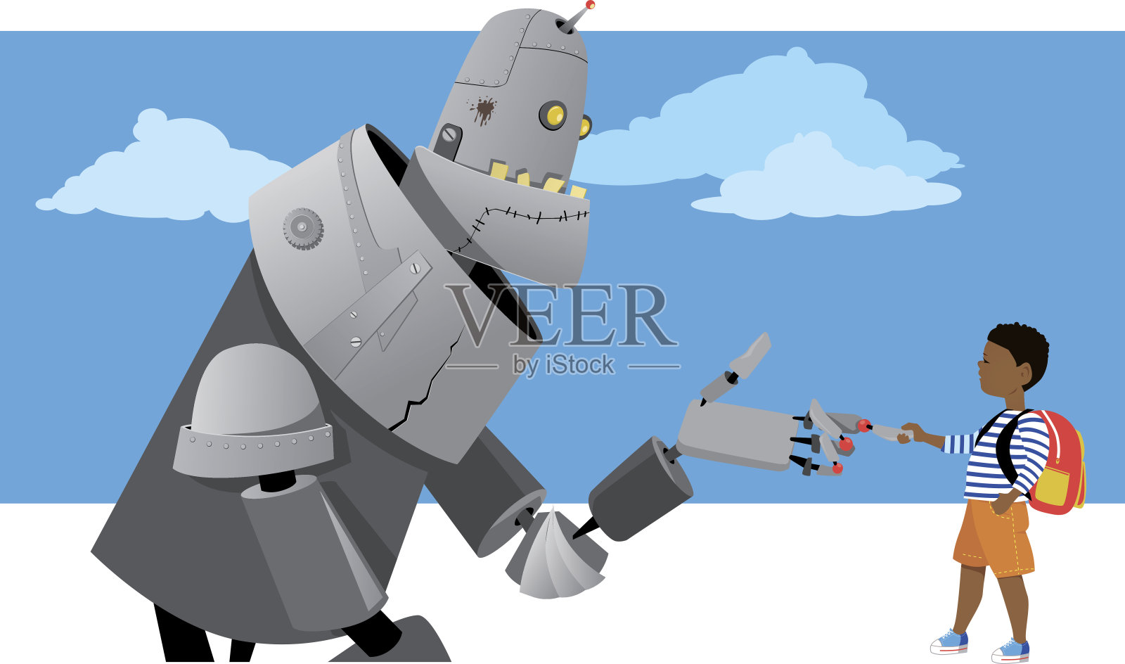 机器人和孩子插画图片素材