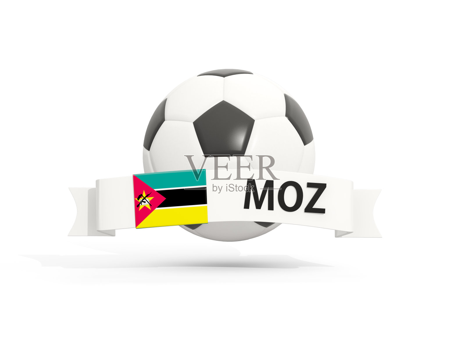 莫桑比克国旗，带有旗帜和国家代码的足球照片摄影图片