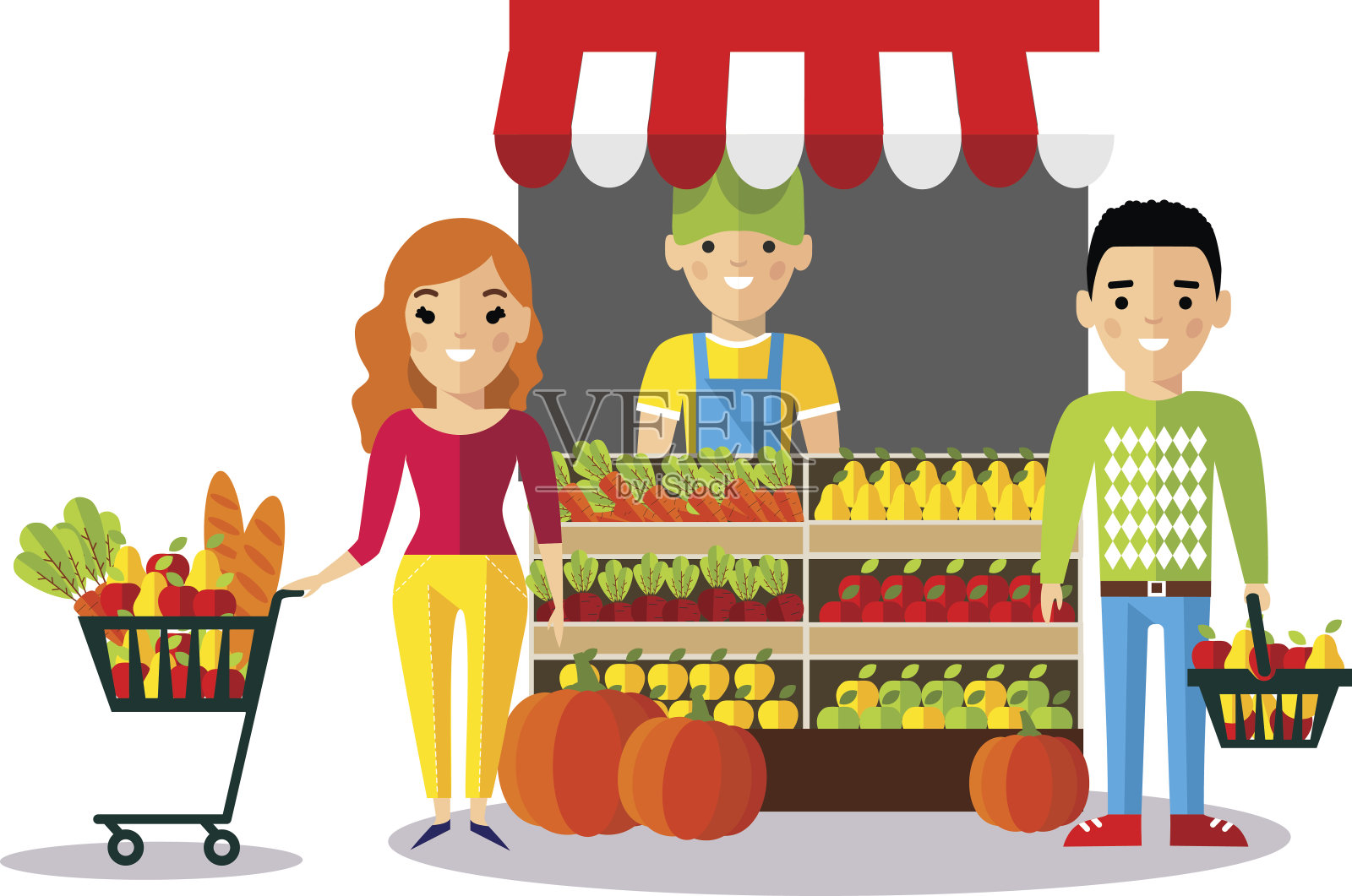 购物理念与欧洲家庭买家在店内。插画图片素材