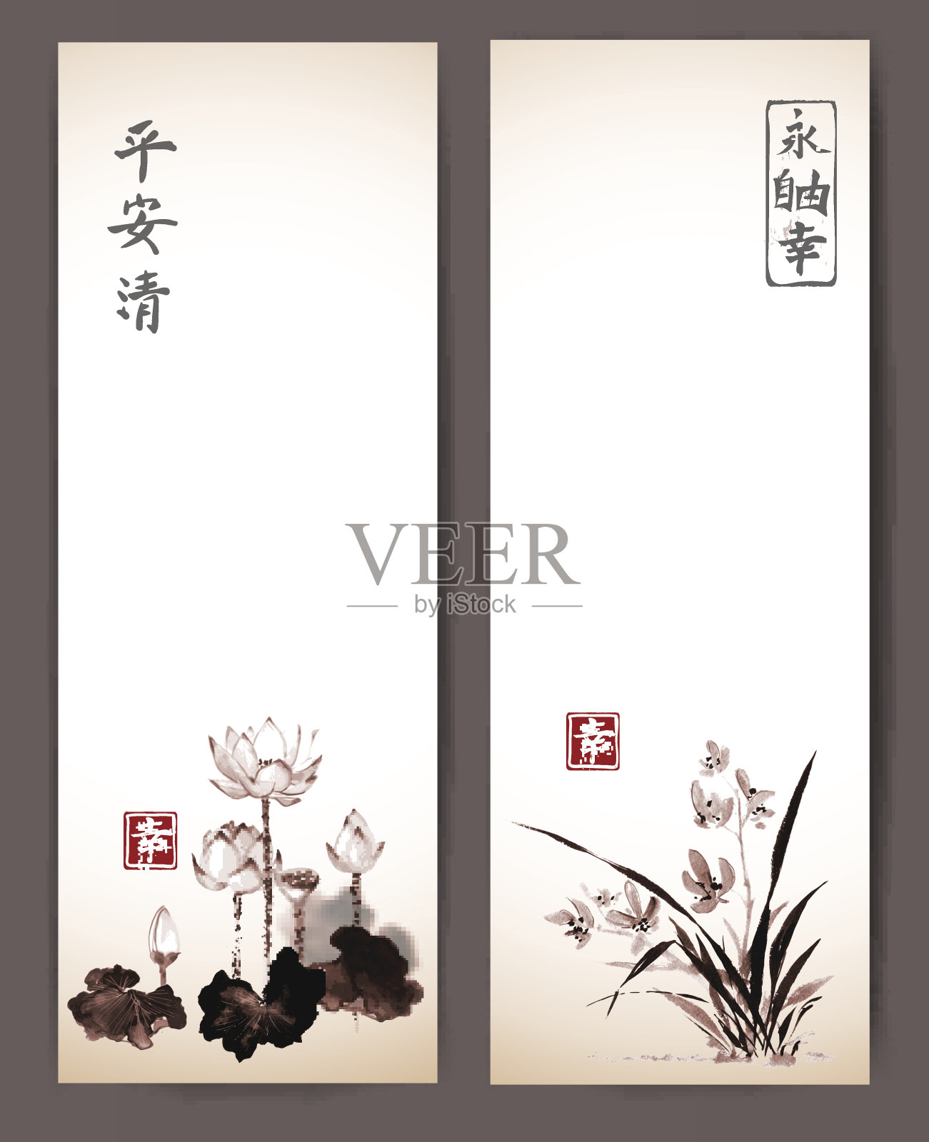 复古风格的野兰花和荷花横幅。设计模板素材