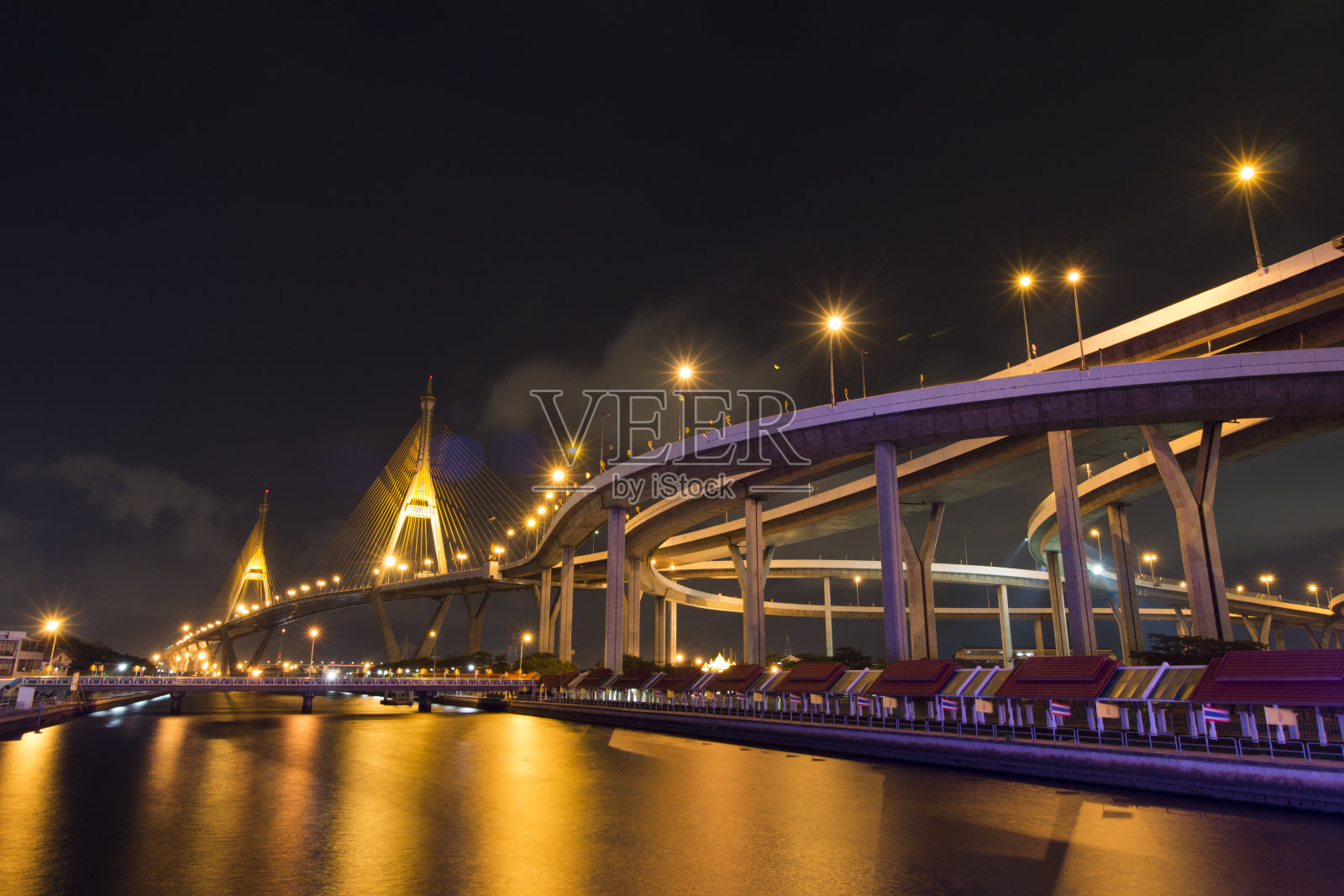 普密蓬大桥的曲线照片摄影图片