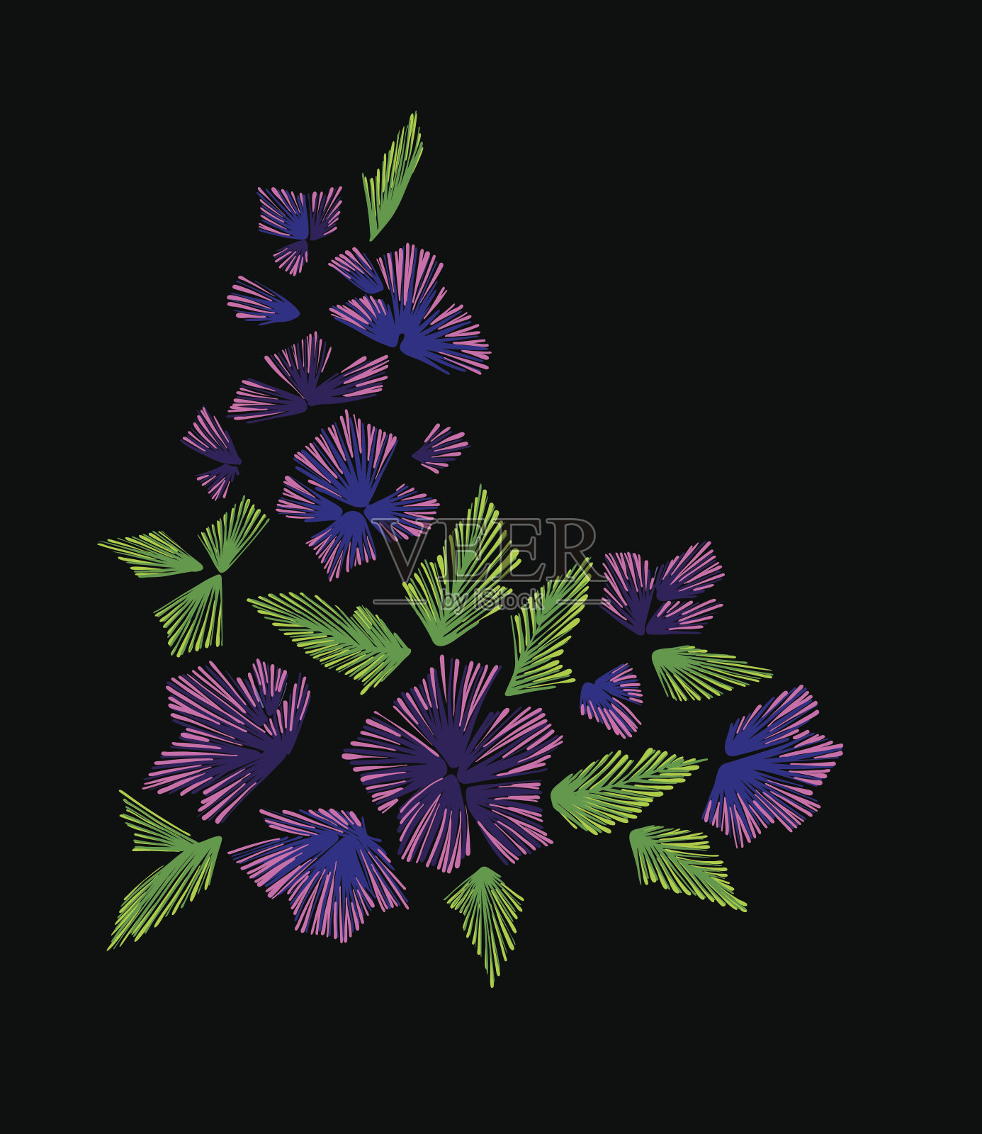 花图案与幻想的花孤立。线的艺术。矢量插图手绘孤立。刺绣设计元素——花、叶。插画图片素材