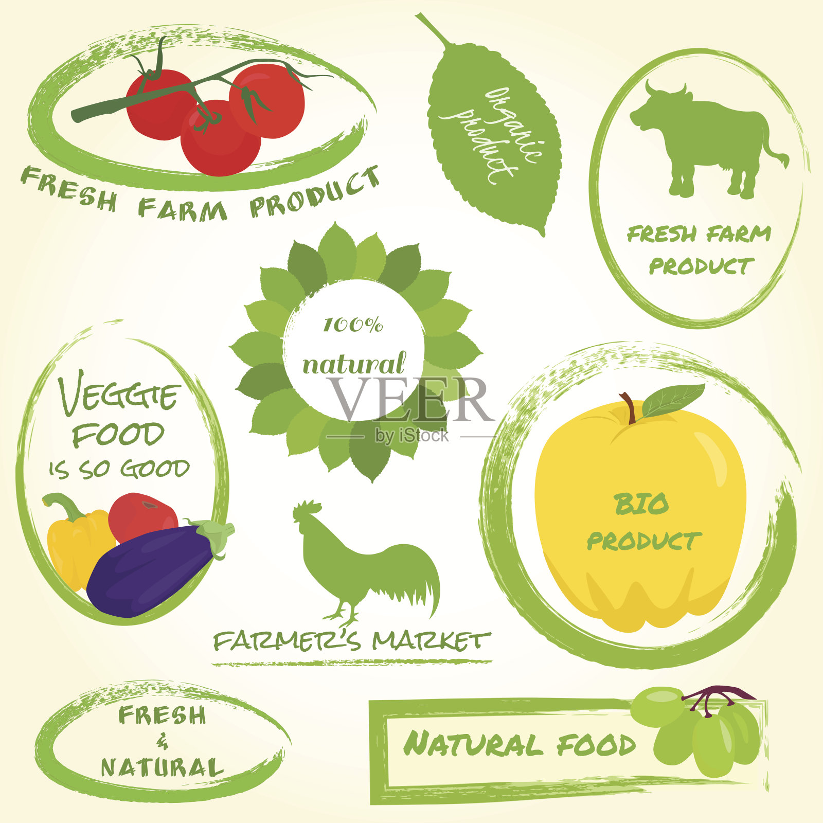 一套农场标签插画图片素材