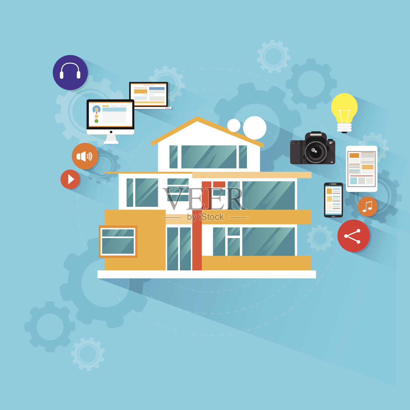 智能住宅技术与电子设备图标平面设计插画图片素材