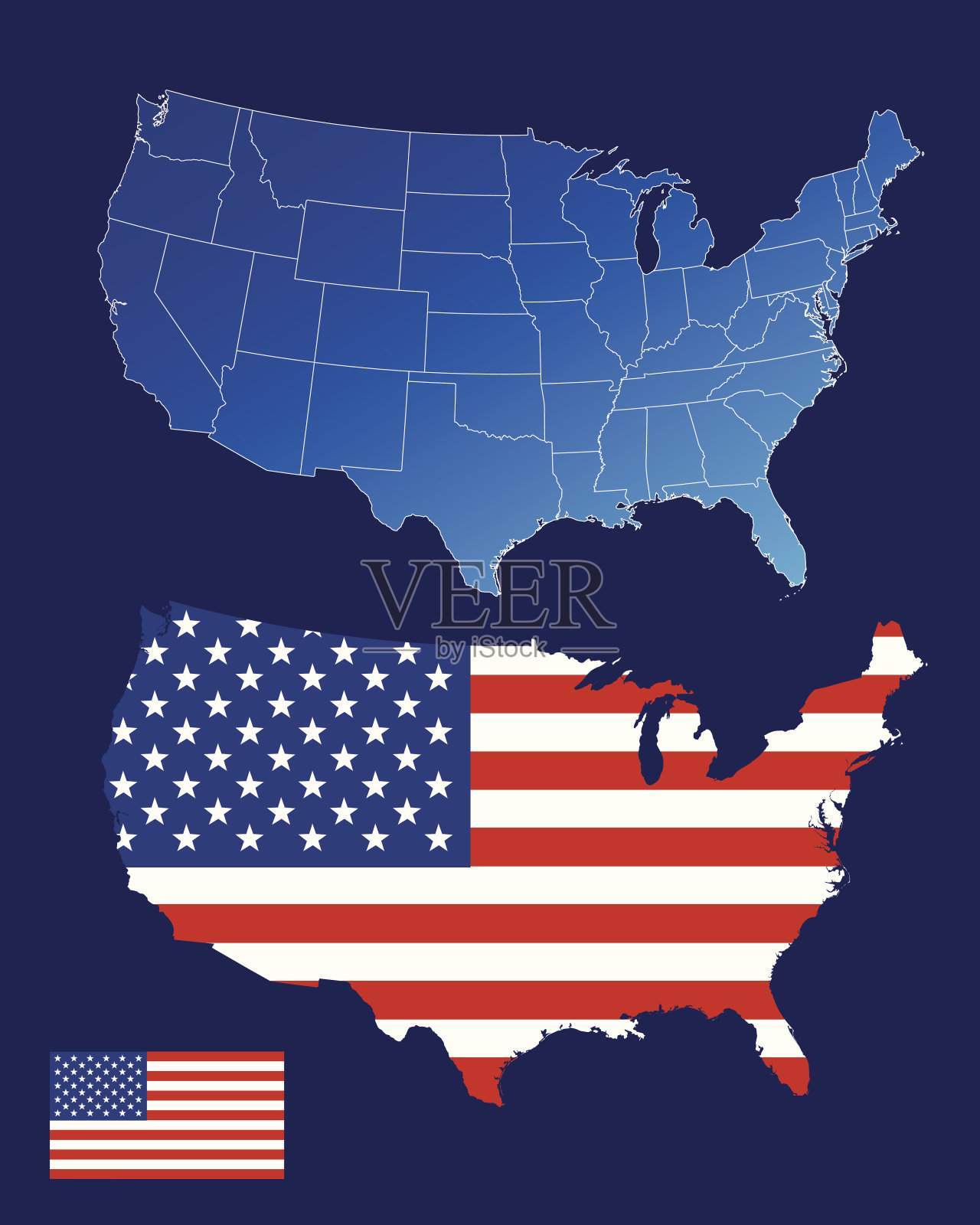 美国地图和国旗插画图片素材