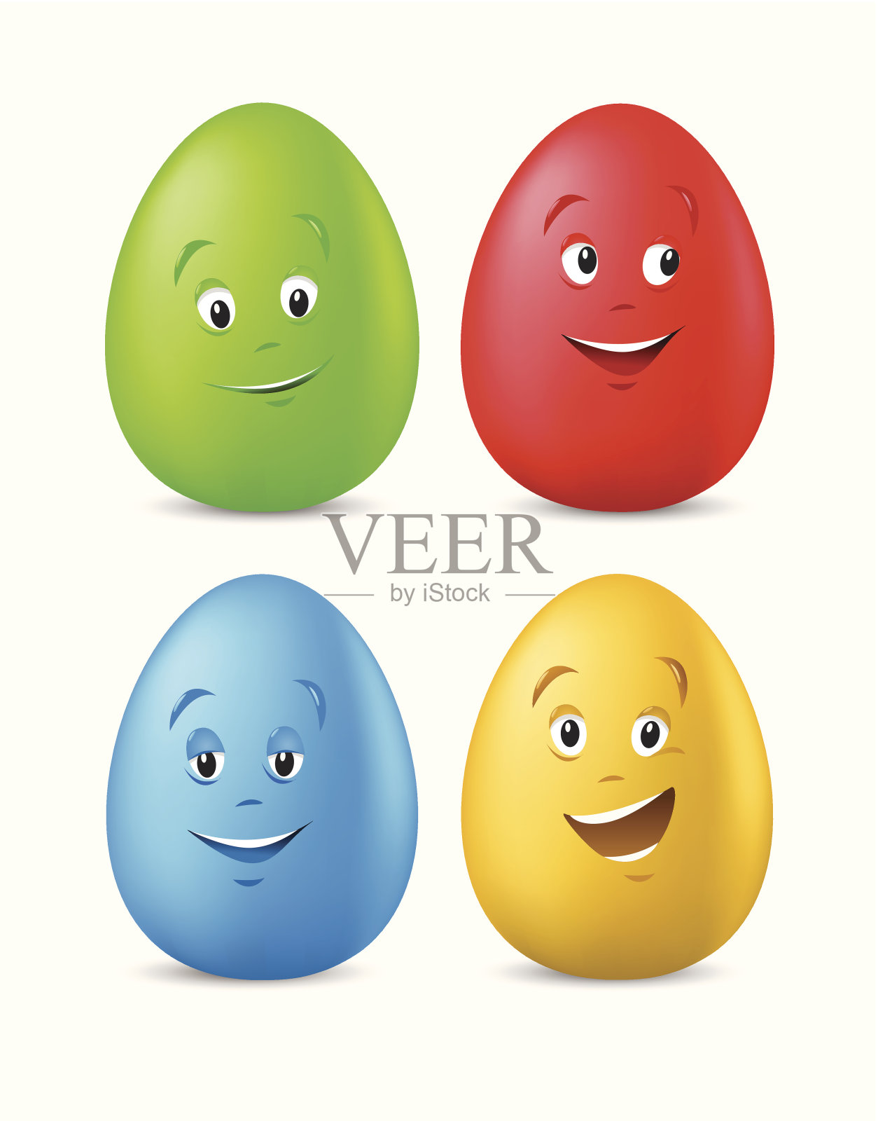 有趣的彩色复活节彩蛋和快乐的面孔设计元素图片