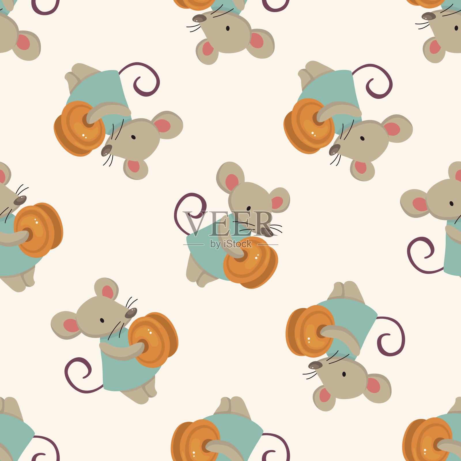 动物鼠标演奏乐器卡通，卡通图案无缝背景插画图片素材