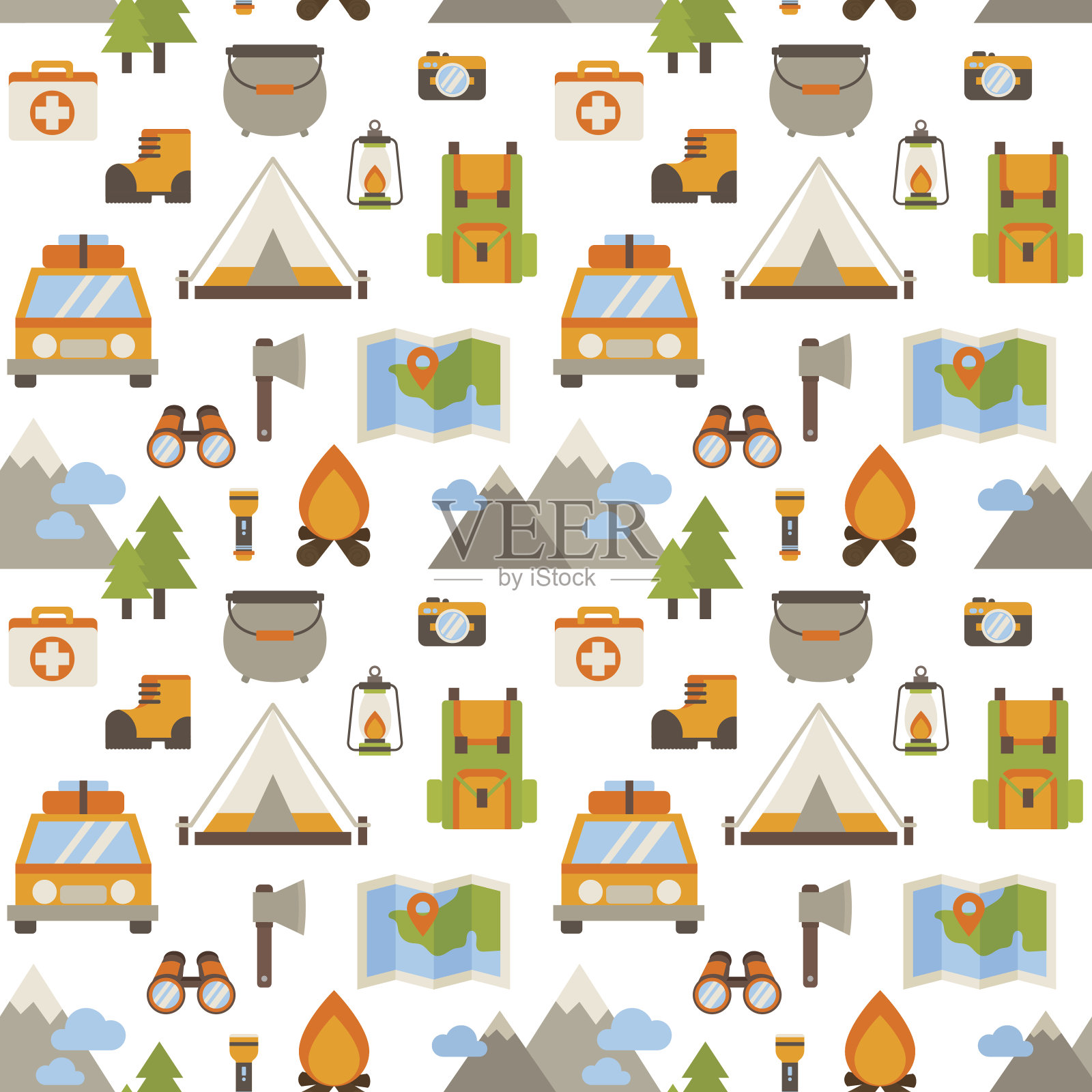 徒步旅行无缝模式插画图片素材