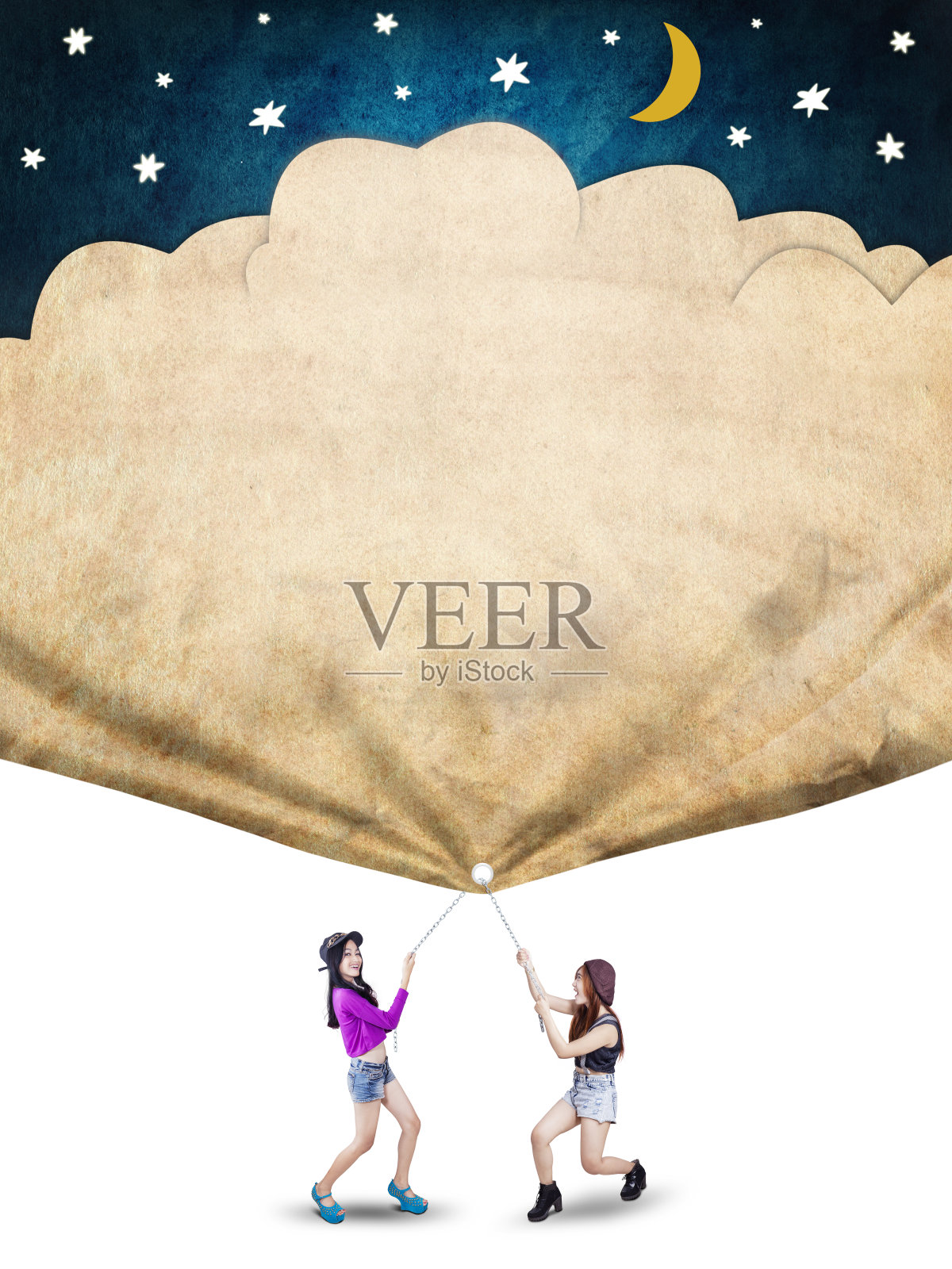 两个学生拉着他们梦想的旗帜照片摄影图片